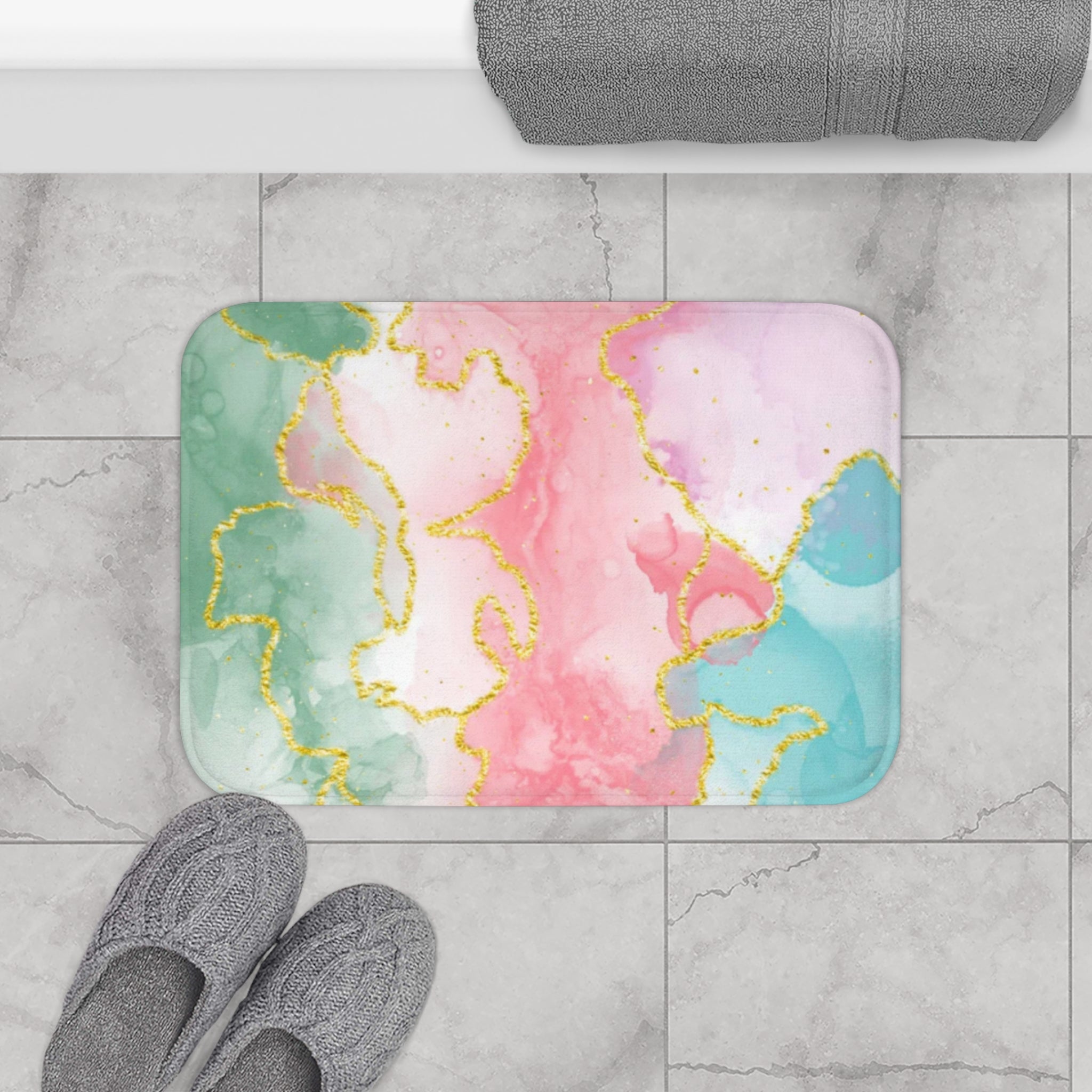 Elegant Floral Bath Mat - Soft Watercolor Bathroom Decor, Non-Slip, Luxury Home Accessory, Ideal for Relaxing Spaces, Shower Gift Idea