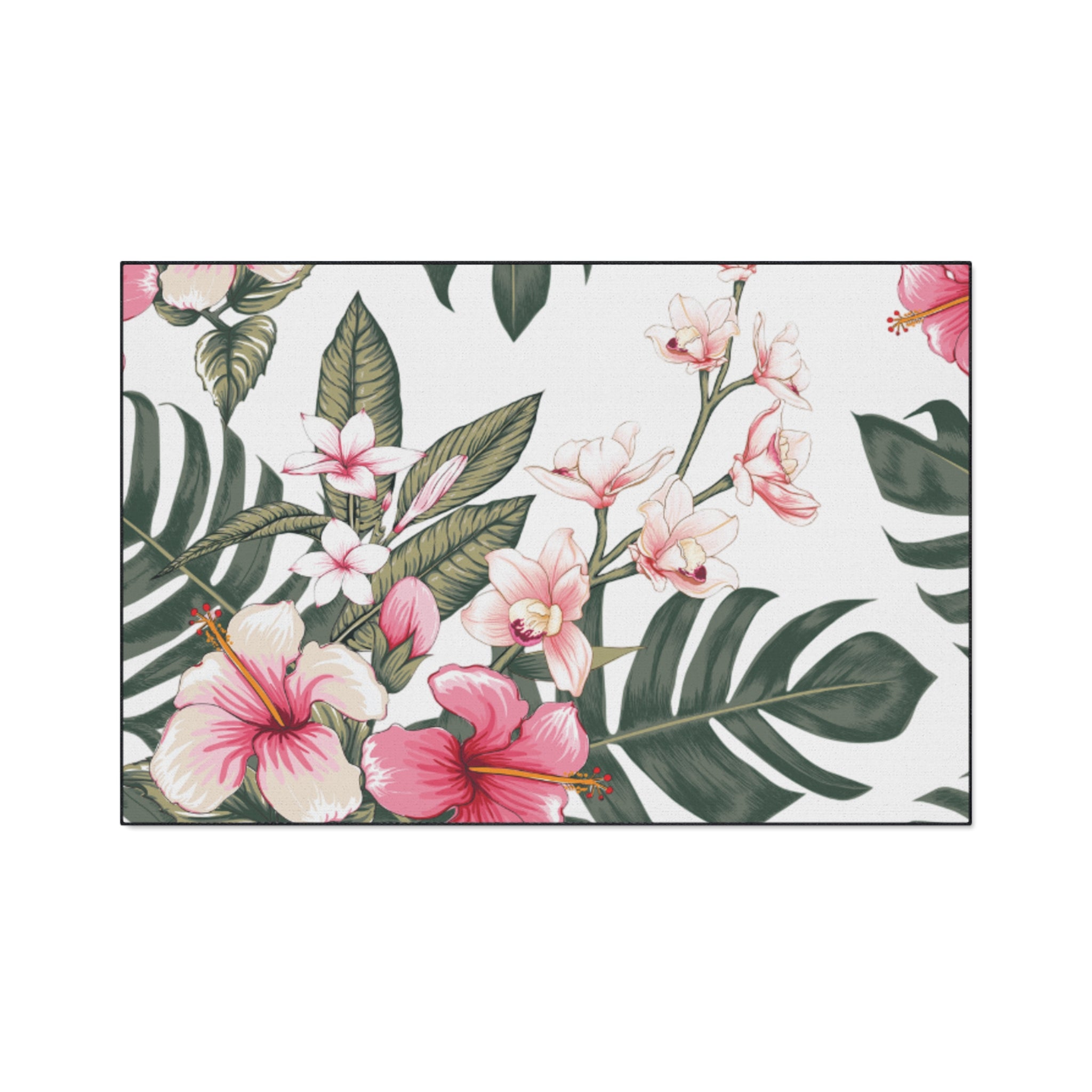 Hawaiian Tropical Plumeria Floral Heavy Duty Floor Mat, Kitchen Rug, Indoor Outdoor Welcome Mat, Home Decor, Summer Vibes, Hibiscus Design