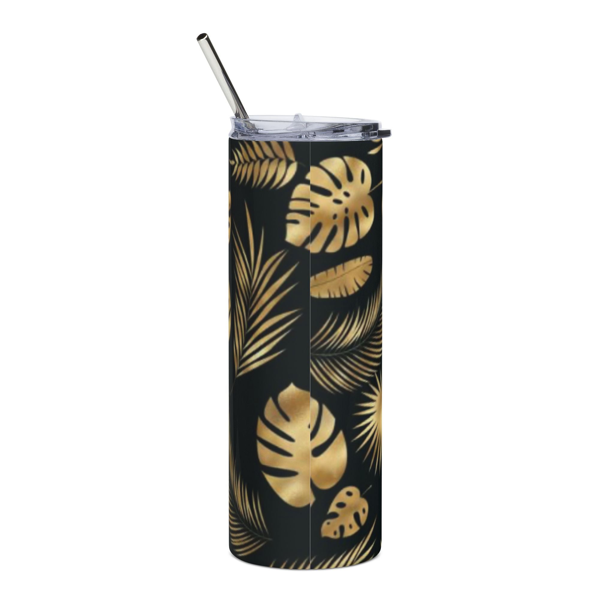Hawaiian Tropical Monstera Leaf Stainless Steel Tumbler - Gold Leaf Design, Travel Mug, Personalized Gift, Eco-Friendly Drinkware, Summer Party Essential