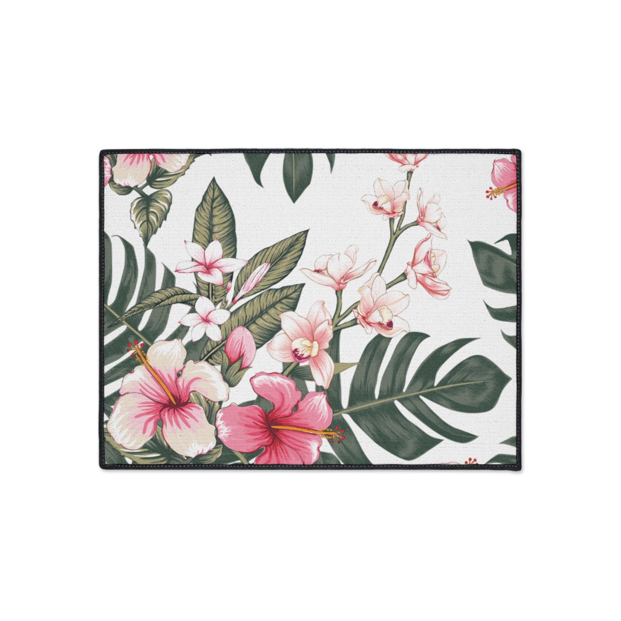 Hawaiian Tropical Plumeria Floral Heavy Duty Floor Mat, Kitchen Rug, Indoor Outdoor Welcome Mat, Home Decor, Summer Vibes, Hibiscus Design