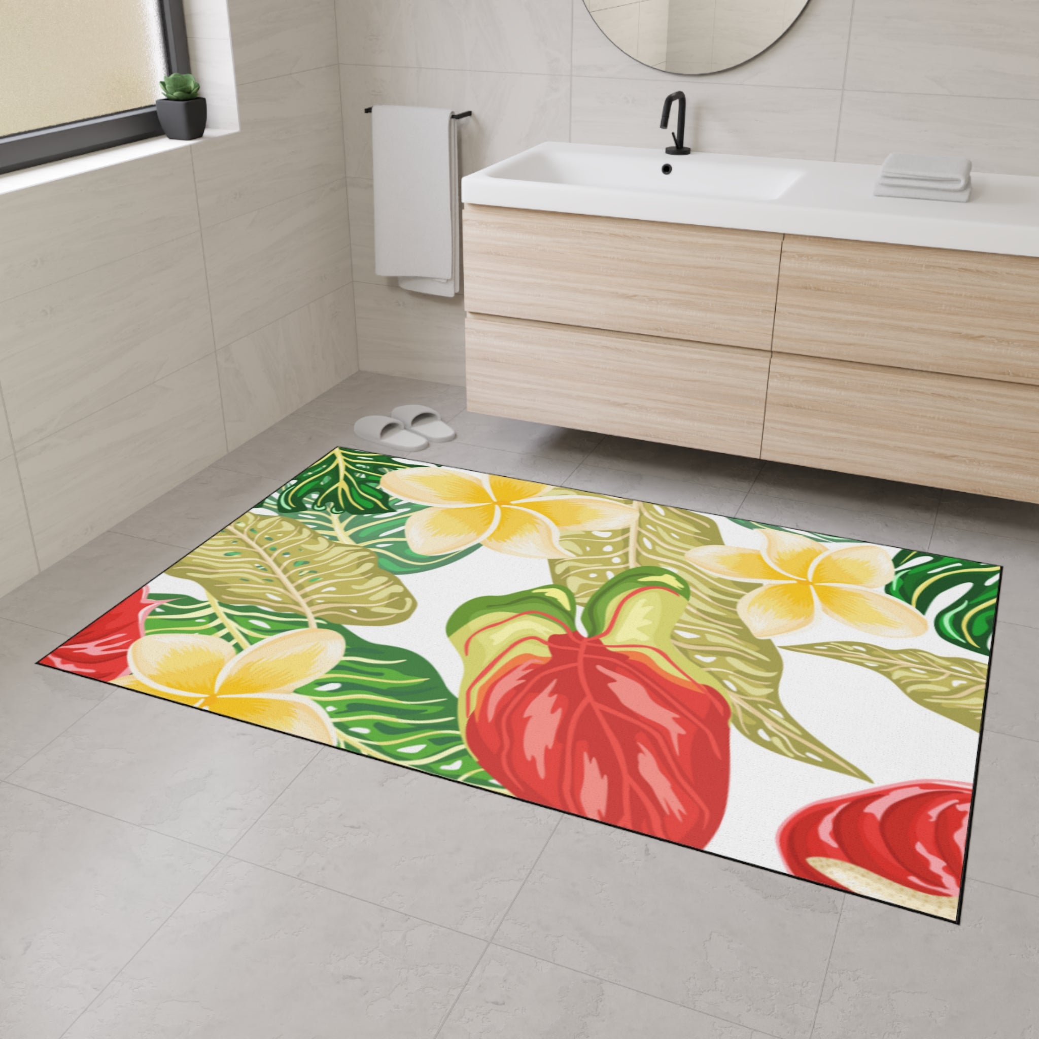 Hawaiian Tropical plumeria Floor Mat - Heavy Duty, Kitchen Rug Home Decor, Indoor Rug, Garden Entry Mat, Floral Doormat