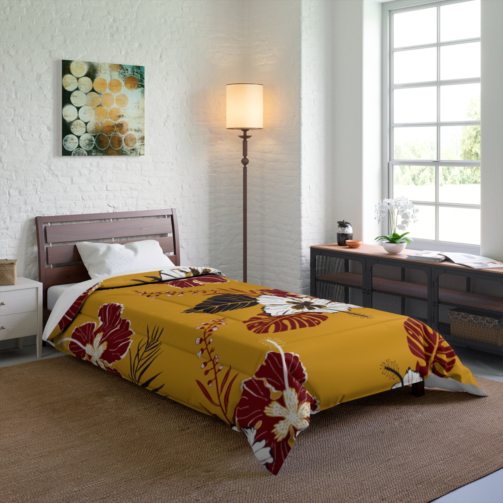 Tropical Floral Comforter, Cozy Bedspread for Summer Vibes, Home Decor, Gift for Bedroom Makeover, Floral Duvet Cover, Relaxing Space