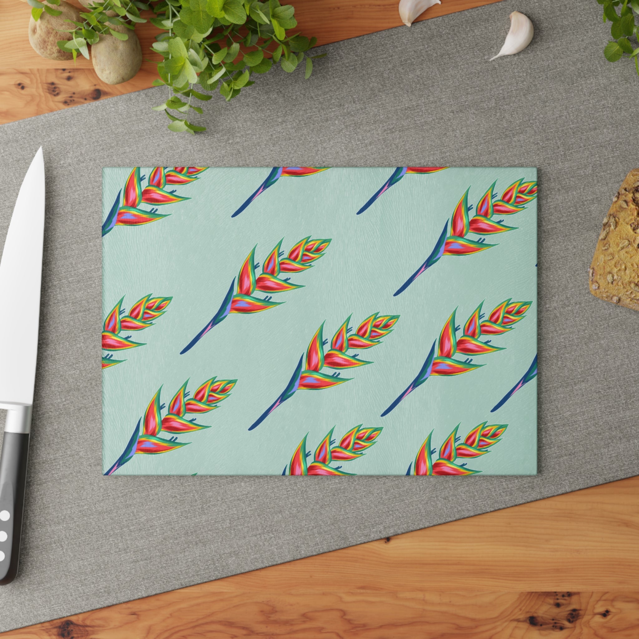 Vibrant Tropical Glass Cutting Board, Kitchen Décor, Gift for Home Chefs, Housewarming Present, Tropical Party Supply