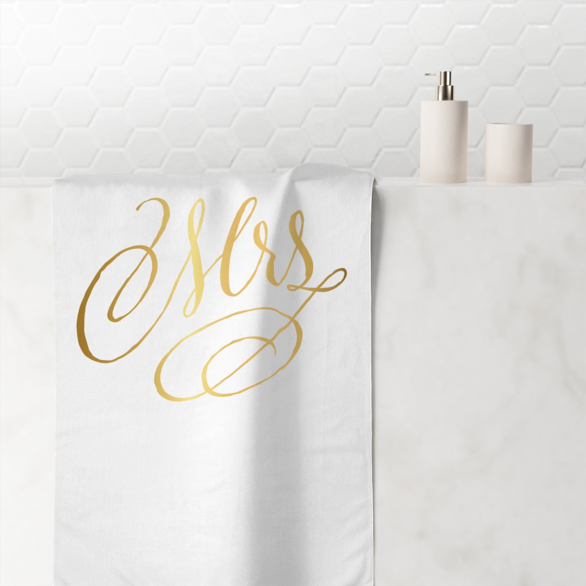 Elegant Mink-Cotton Towel with 'Mrs' Design, Spa Gift, Wedding Gift, Bridal Shower Favor, Home Decor, Beach Towel Accessory