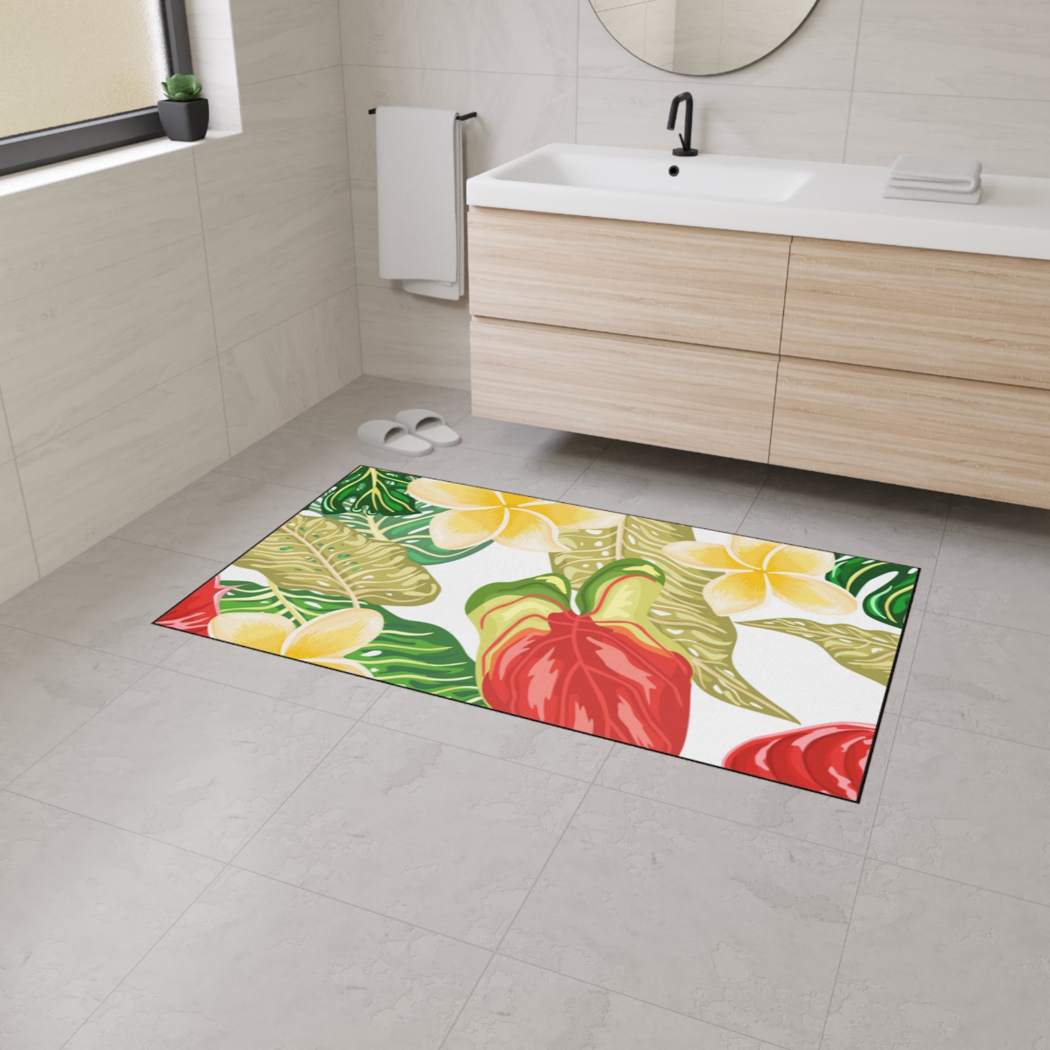 Hawaiian Tropical plumeria Floor Mat - Heavy Duty, Kitchen Rug Home Decor, Indoor Rug, Garden Entry Mat, Floral Doormat