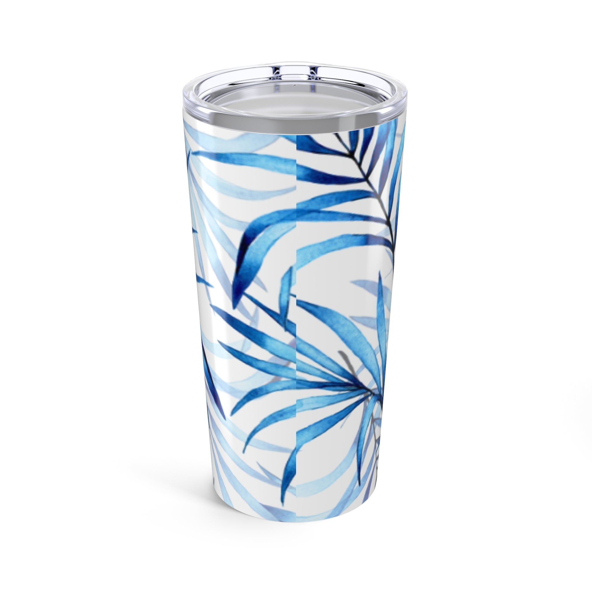 Blue Tropical Leaves Tumbler, 20oz Insulated Travel Mug, Eco-Friendly Coffee Cup, Gifts for Her, Summer Drinkware, Beach Party Accessory