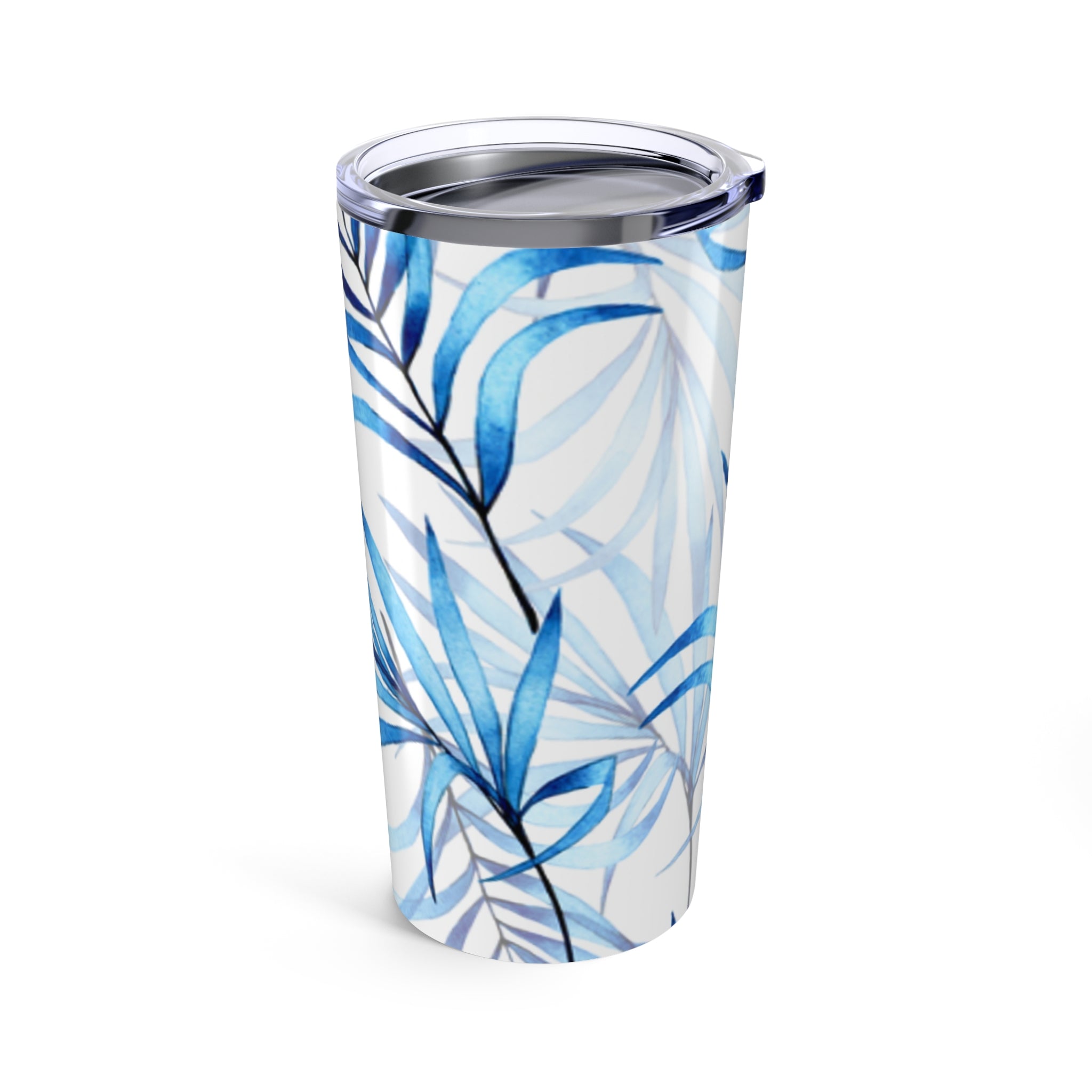 Blue Tropical Leaves Tumbler, 20oz Insulated Travel Mug, Eco-Friendly Coffee Cup, Gifts for Her, Summer Drinkware, Beach Party Accessory