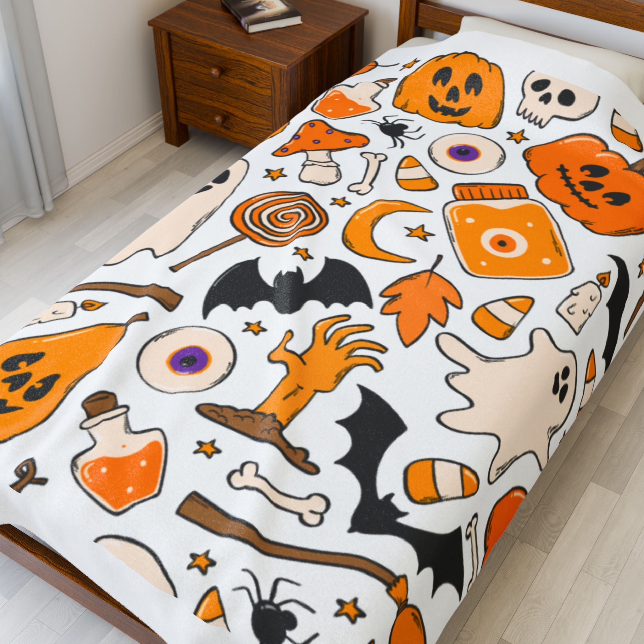 Halloween Themed Velveteen Plush Blanket | Cozy Fall Decor, Spooky Gifts, Haunted House Essentials, Pumpkin & Ghost Design