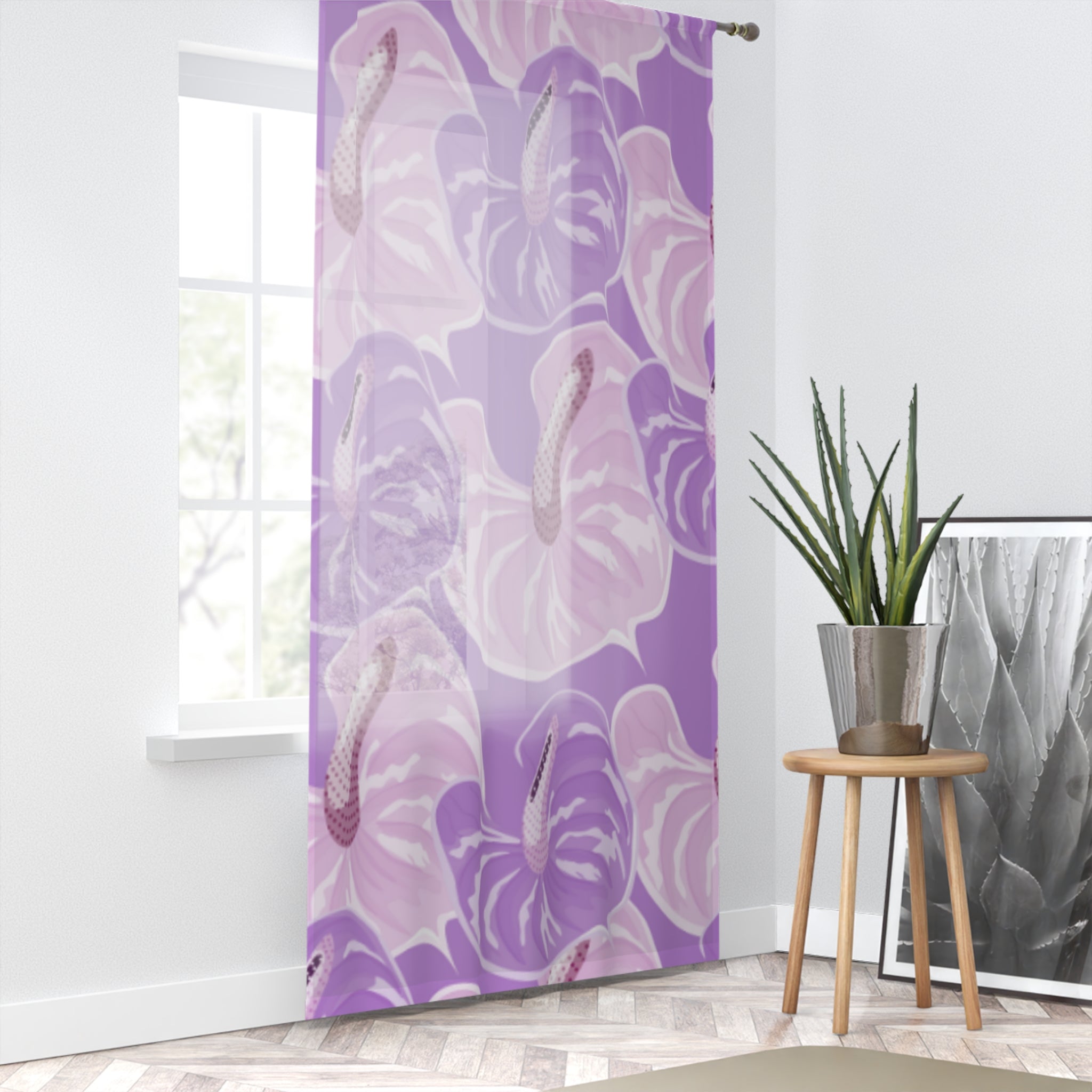 Purple Floral Window Curtain - Elegant Drapes, Flower Print, Home Decor, Living Room, Gift Idea, Boho Style, Tropical Vibes