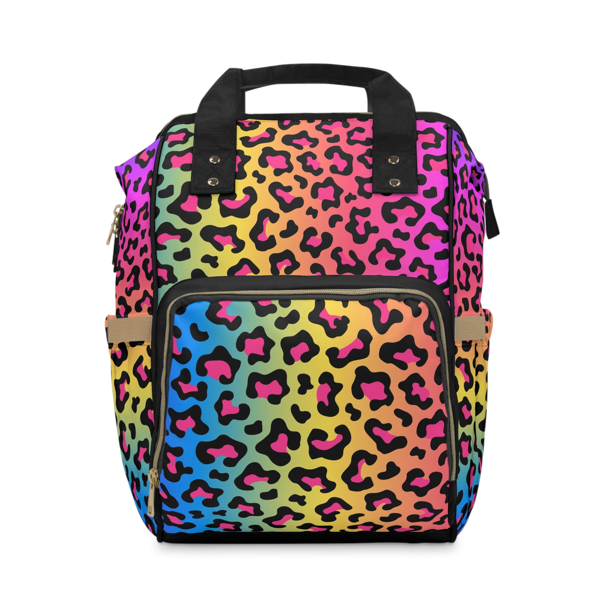 Colorful Leopard Print Diaper Backpack, Trendy Baby Bag, Stylish Mom Bag, Multipurpose Travel Backpack, Chic Diaper Bag