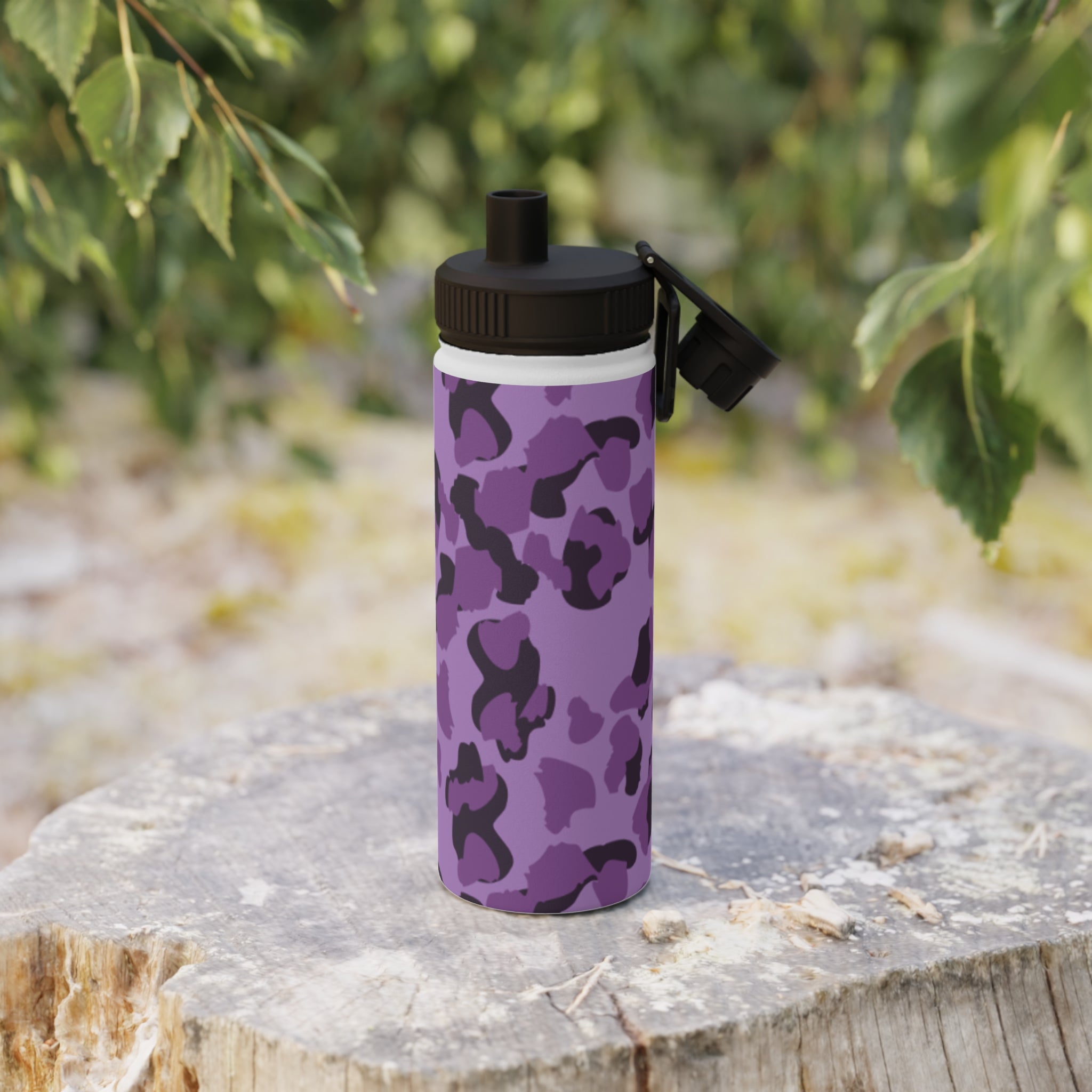 Purple Camo Water Bottle, Travel Hydration, Gym Essential, Eco-Friendly Gift, Active Lifestyle, Sports Gear, Outdoor Accessories