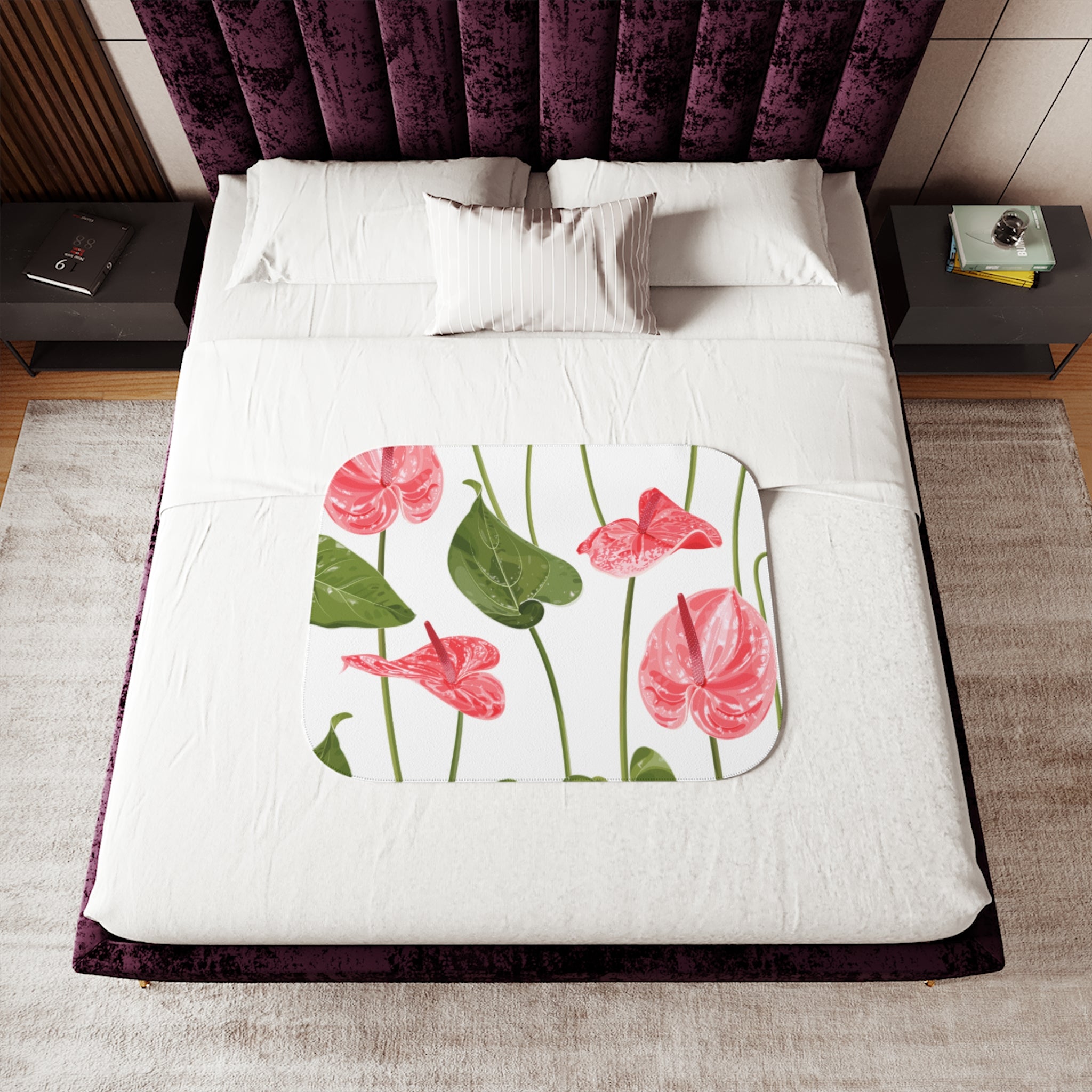 Floral Sherpa Blanket, Cozy Throw for Home, Perfect for Gifting, Floral Home Decor, Ideal for Winter, Living Room Accessory