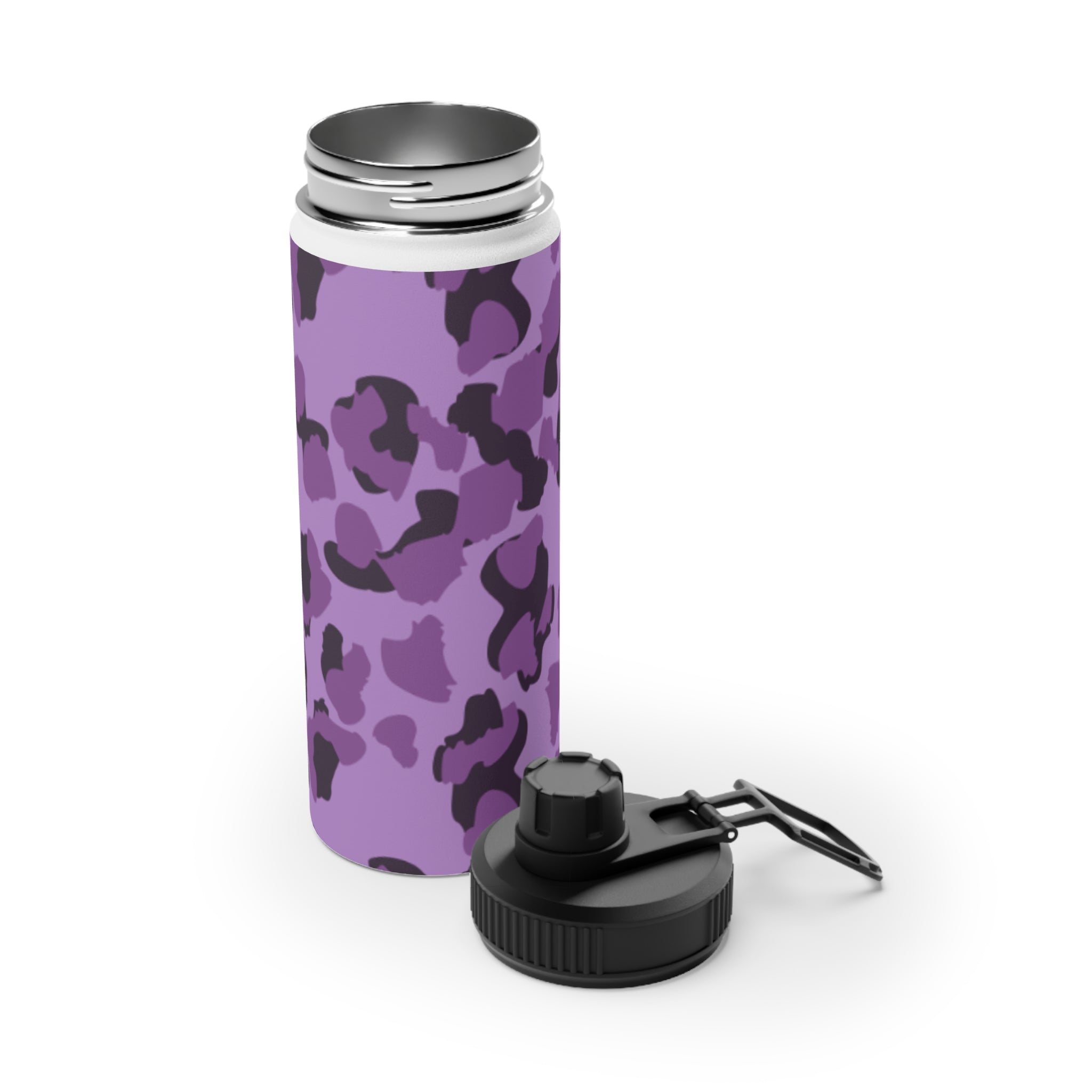 Purple Camo Water Bottle, Travel Hydration, Gym Essential, Eco-Friendly Gift, Active Lifestyle, Sports Gear, Outdoor Accessories