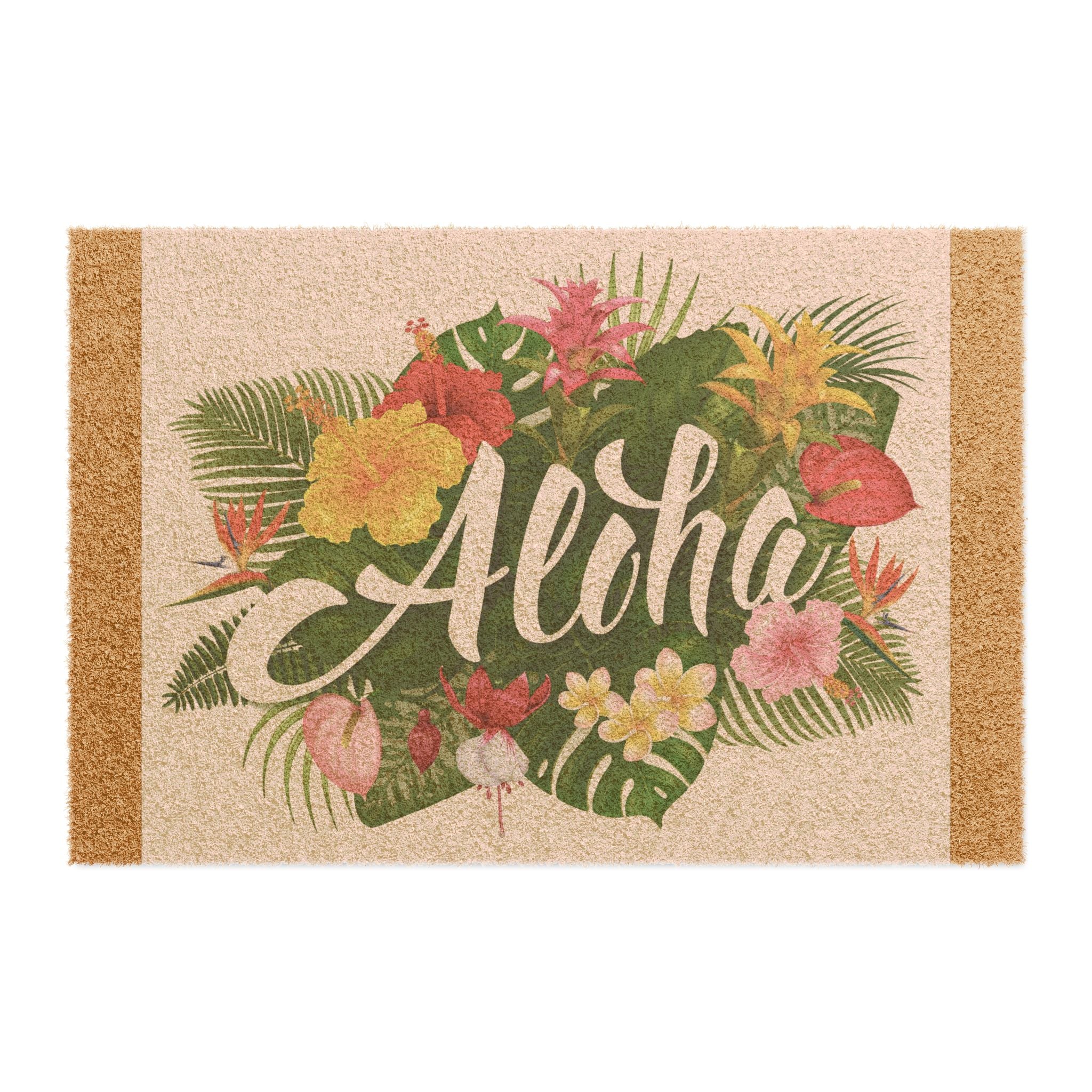 Aloha Floral Doormat, Tropical Welcome Mat for Home Decor, Summer Entryway Rug, Hawaiian Housewarming Gift, Outdoor Indoor Mat