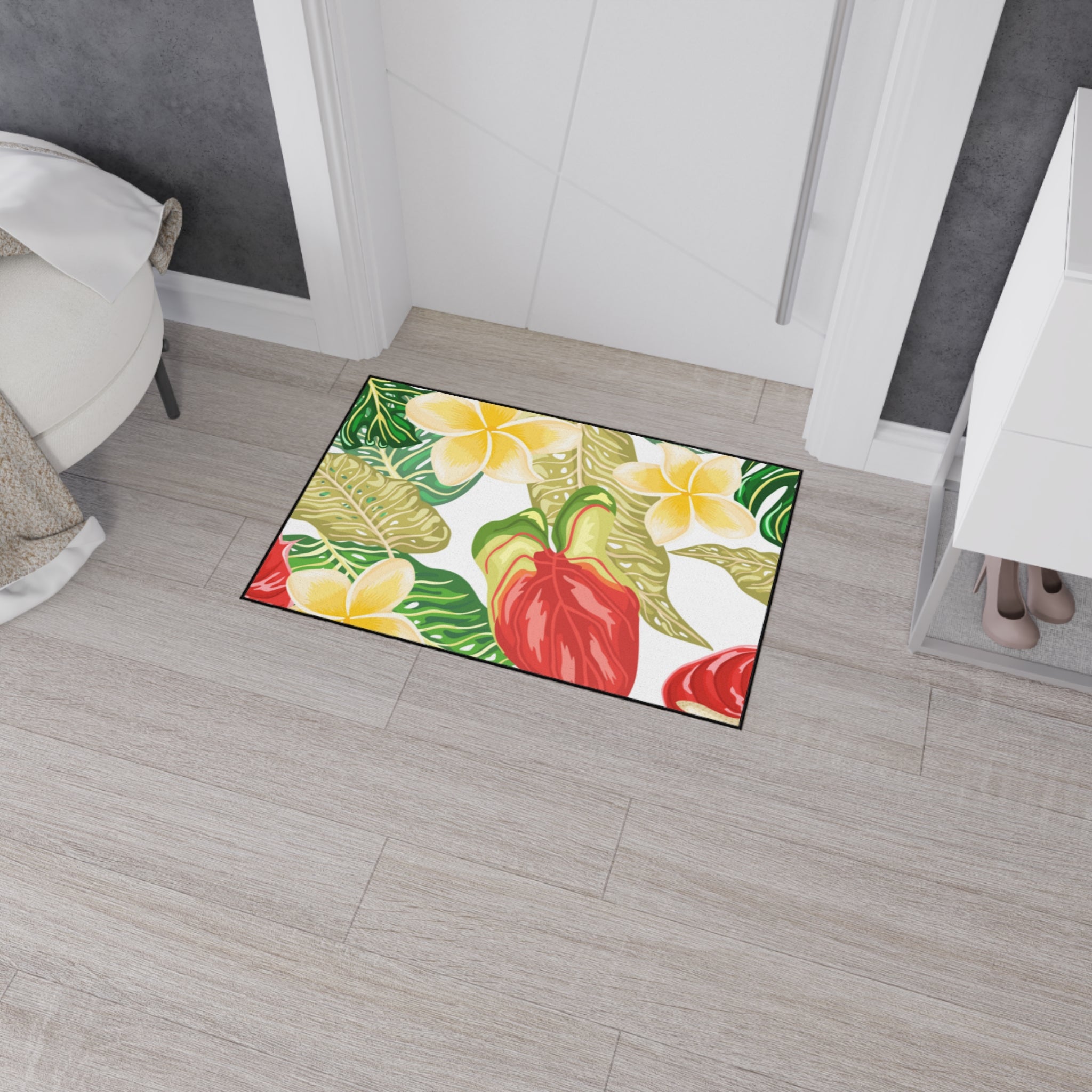 Hawaiian Tropical plumeria Floor Mat - Heavy Duty, Kitchen Rug Home Decor, Indoor Rug, Garden Entry Mat, Floral Doormat