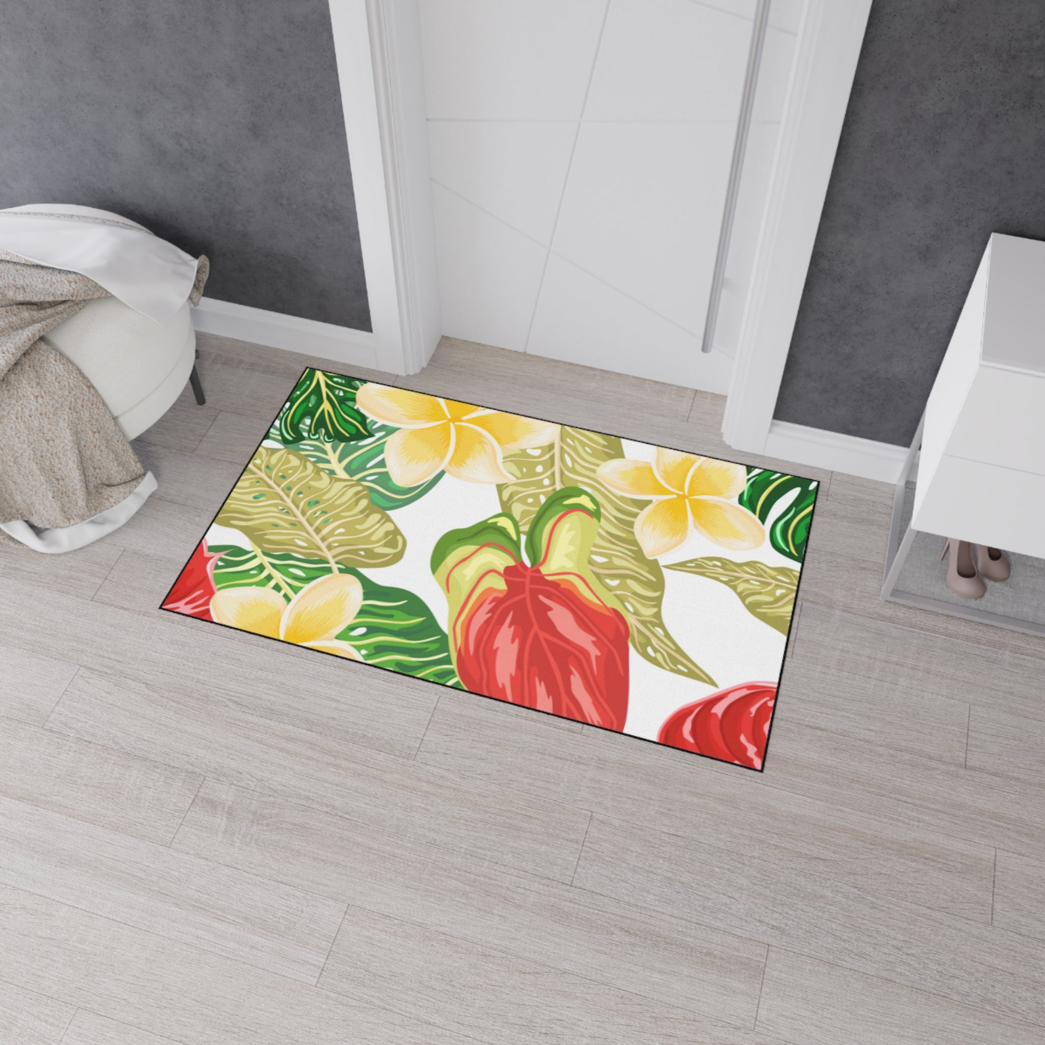 Hawaiian Tropical plumeria Floor Mat - Heavy Duty, Kitchen Rug Home Decor, Indoor Rug, Garden Entry Mat, Floral Doormat