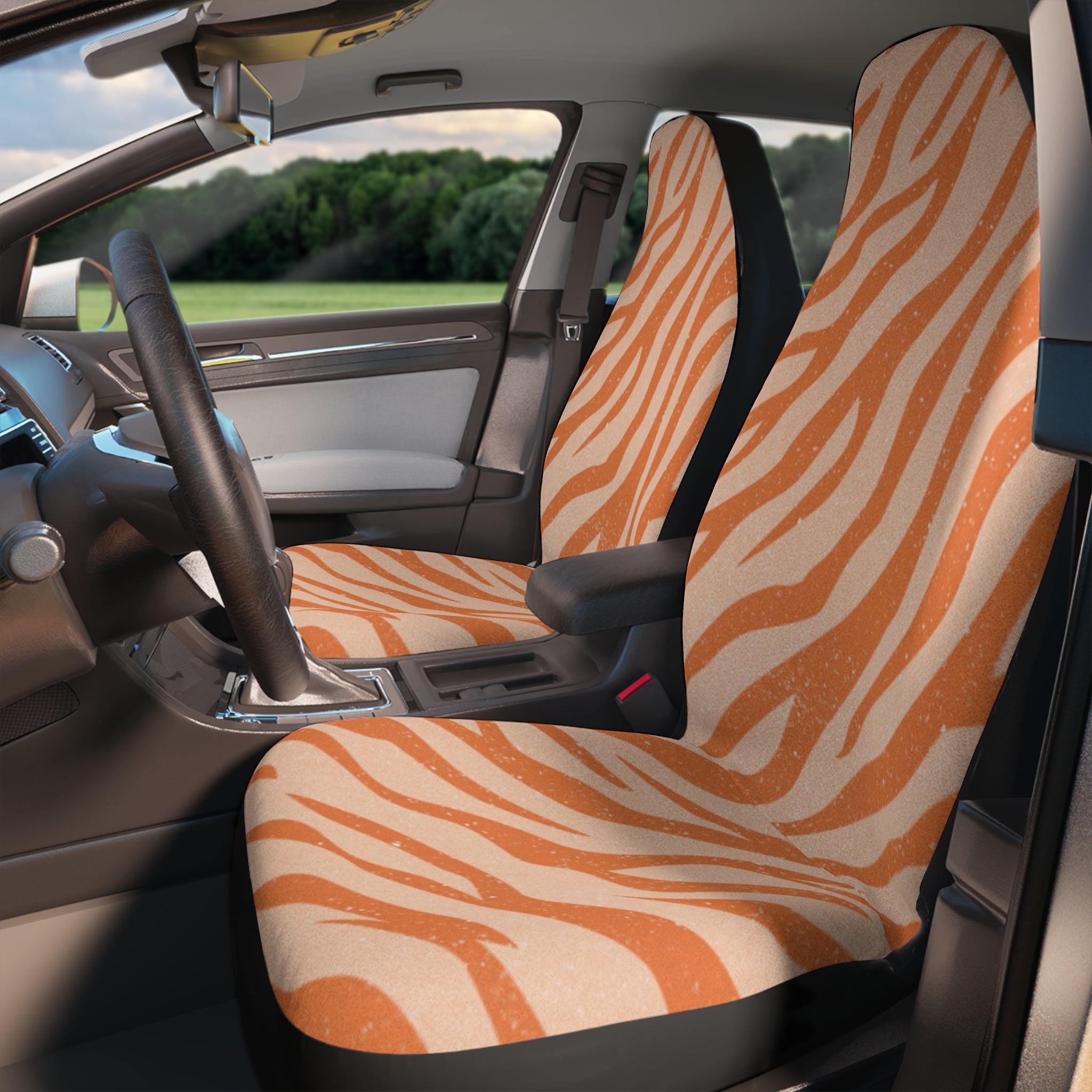 Wildlife-Inspired Car Seat Covers, Orange Zebra Print, Animal Lover Gift, Auto Accessories, Car Decor, Safari Theme