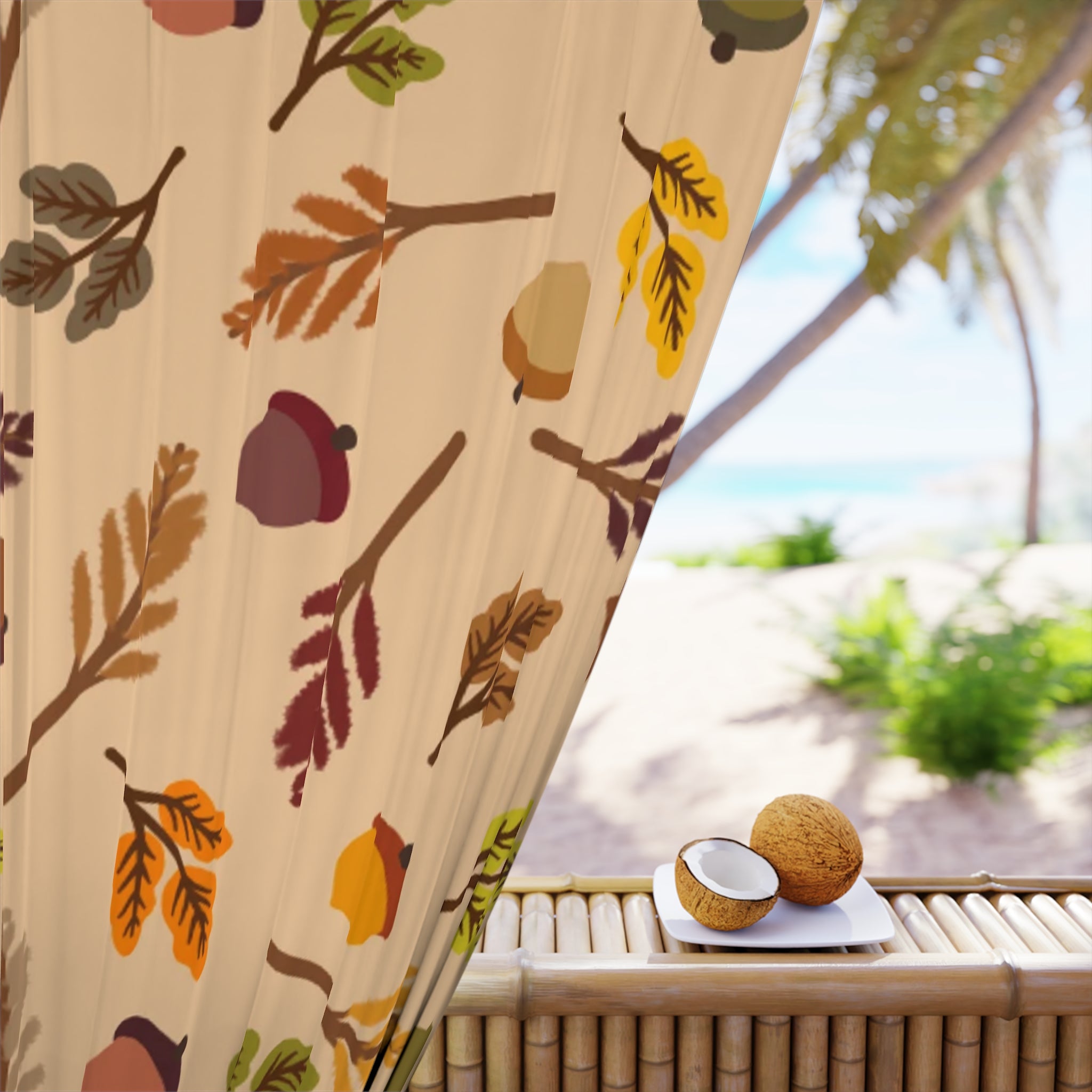 Autumn-Themed Window Curtains, Fall Home Decor, Harvest Seasonal Drapery, Acorn Print Curtain, Cozy Living Room Accessories