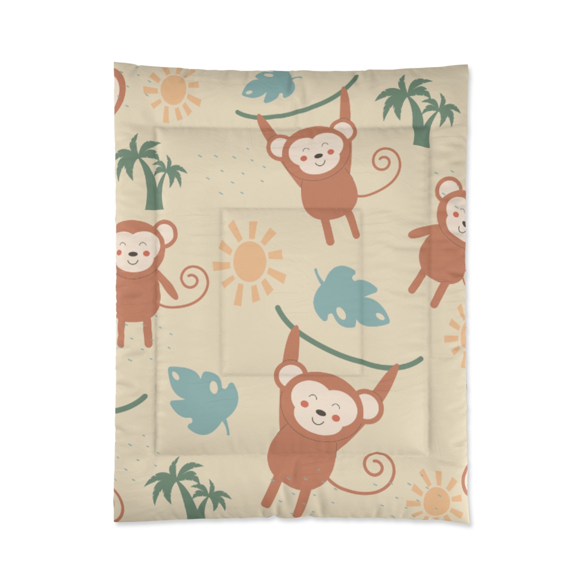 Playful Monkey Comforter - Kids Room Decor, Jungle Theme Bedding, Animal Print Comforter, Cozy Throw for Playrooms, Cute Nursery Accessory
