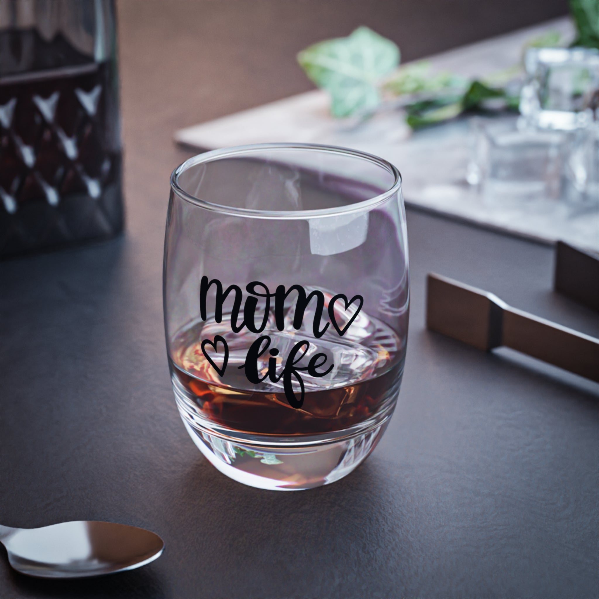 Mom Life Whiskey Glass, Unique Gifts for Moms, Mothers Day, Home Bar, Personalized Drinkware, Stylish Tumblers
