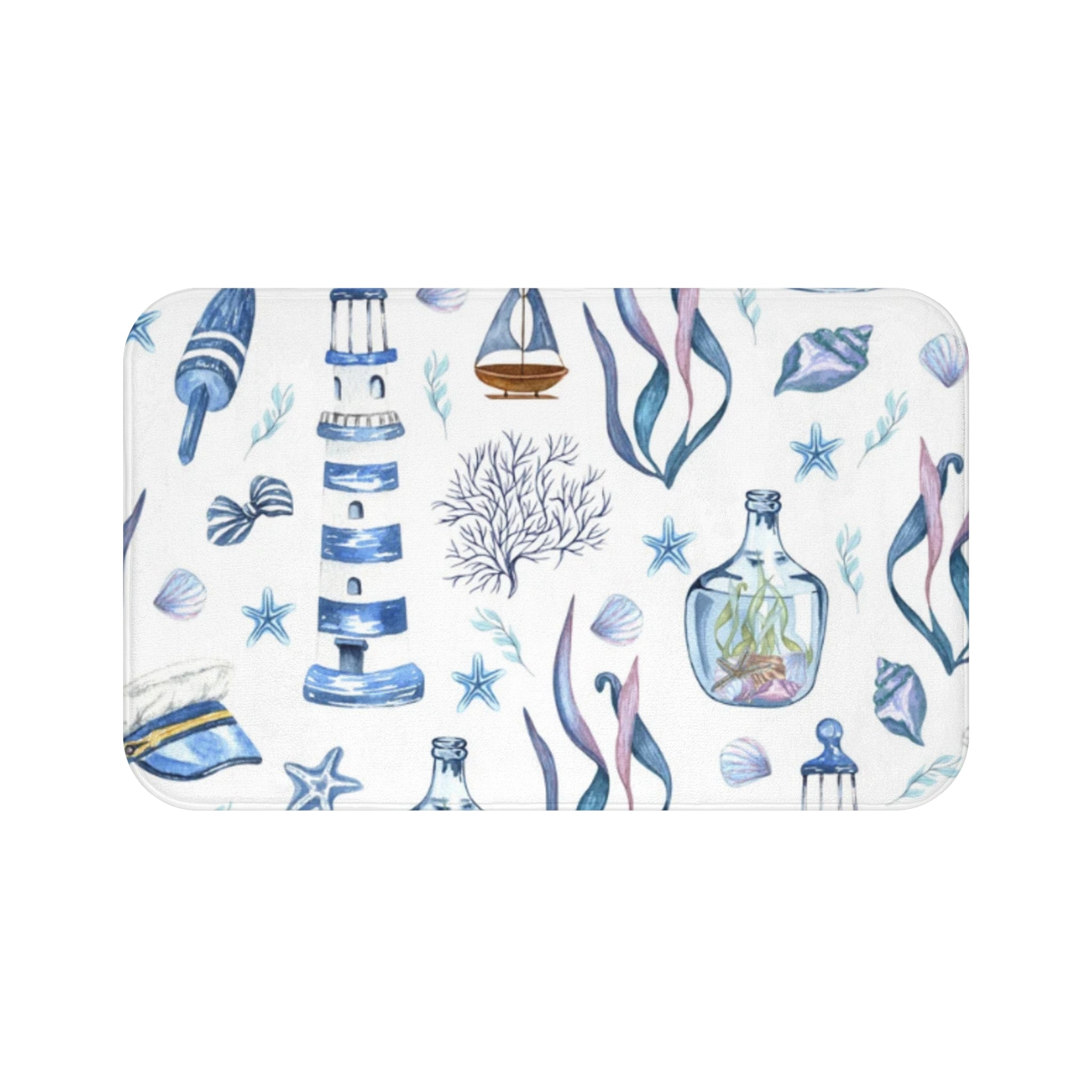 Coastal Seashell Bath Mat, Beach Decor, Nautical Bathroom Rug, Summer Home Accessory, Ocean Themed Gift