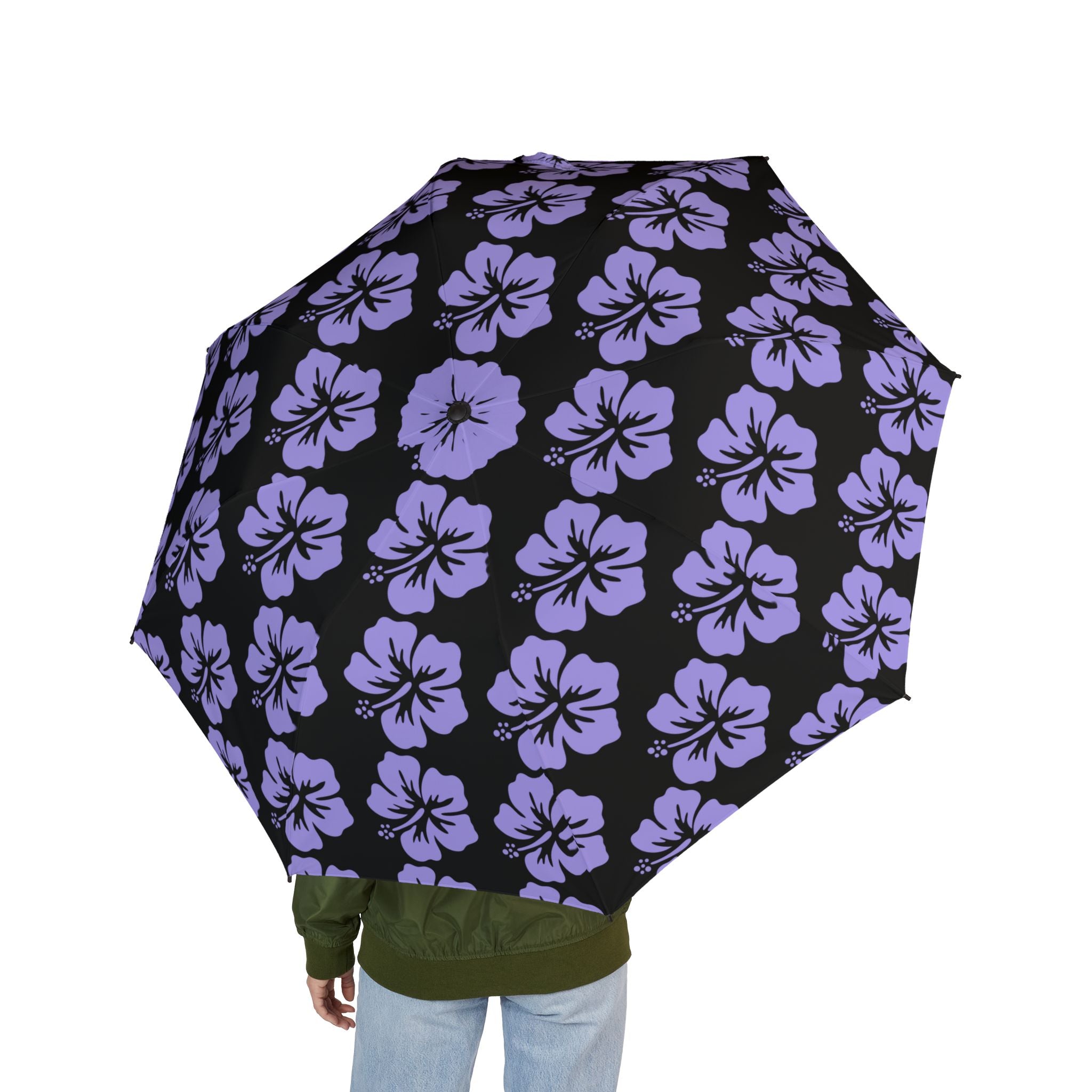 Purple Floral Foldable Umbrella | Semi-Automatic/Compact for Travel | Rain/UV Protection | Perfect Gift for Women