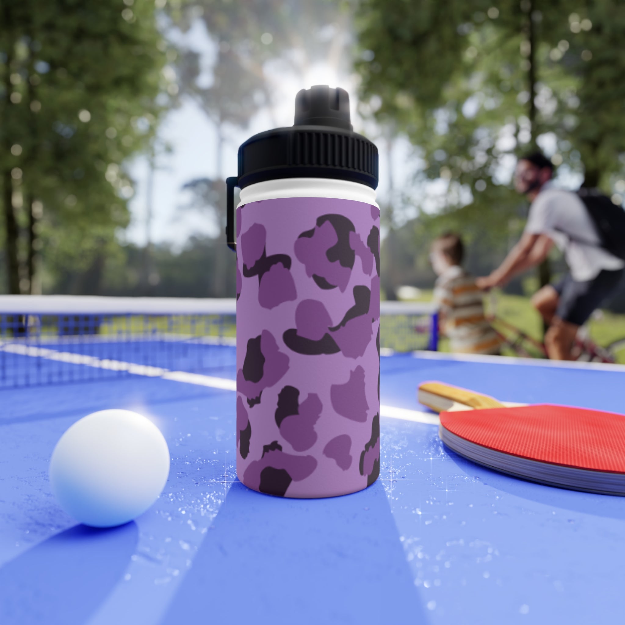 Purple Camo Water Bottle, Travel Hydration, Gym Essential, Eco-Friendly Gift, Active Lifestyle, Sports Gear, Outdoor Accessories