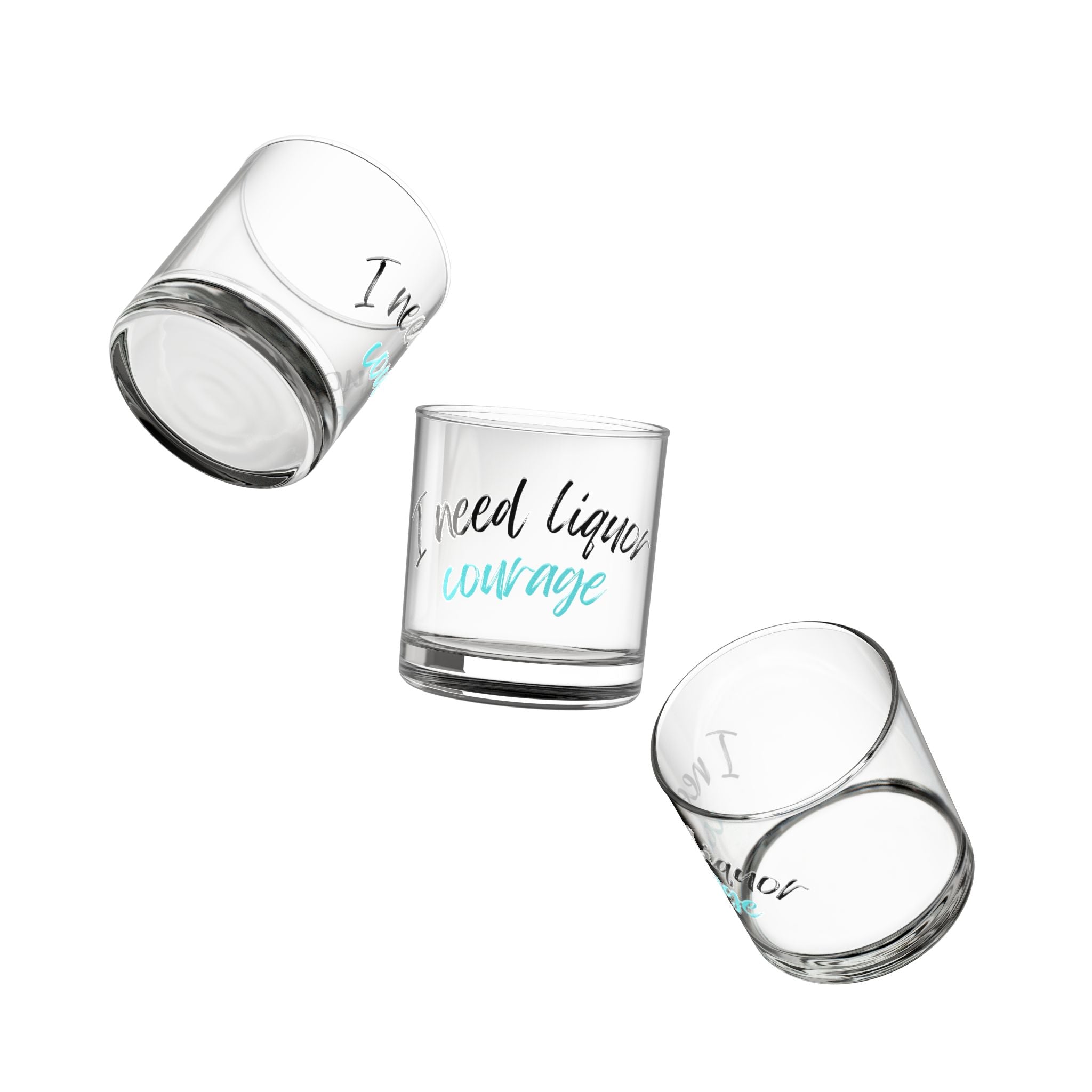 Funny Rocks Glass, 10oz - I Need Liquor for Courage, Personalized Gift for Friends, Whiskey Glass, Barware, Cocktail Lover
