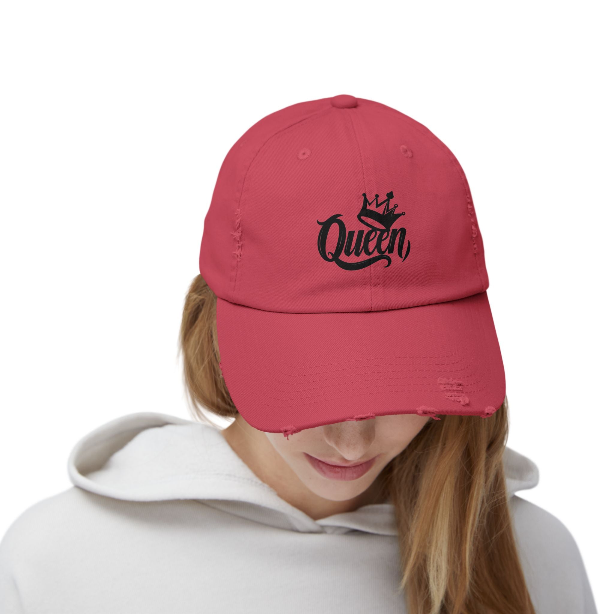 Queen Distressed Cap - Trendy Hat for Women, Casual Wear, Birthday Gift, Self-Care, Queen Vibes