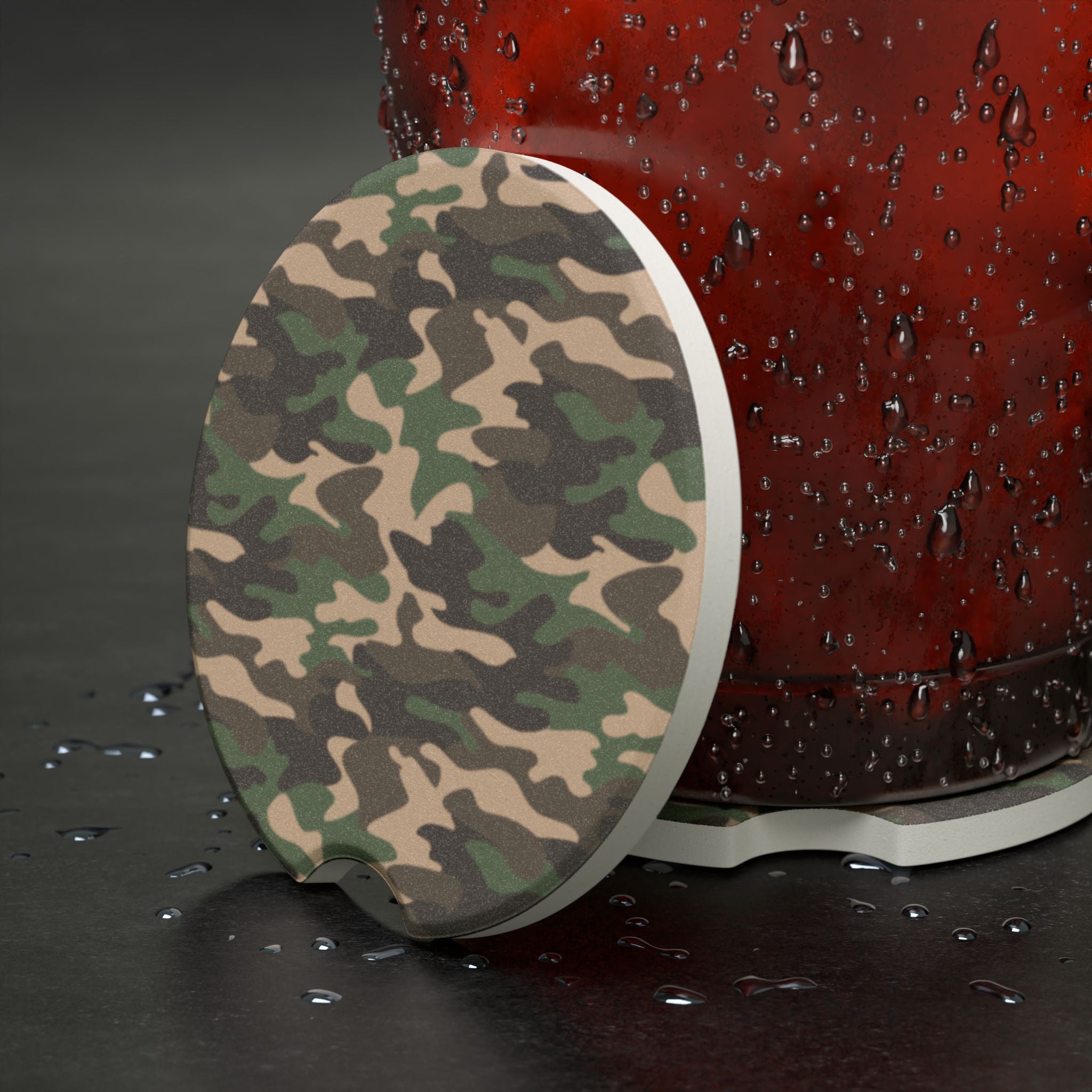 Camouflage Soapstone Car Coaster for a Stylish Ride, Car Accessories, Gifts for Him, Auto Decor, Vehicle Drink Holder