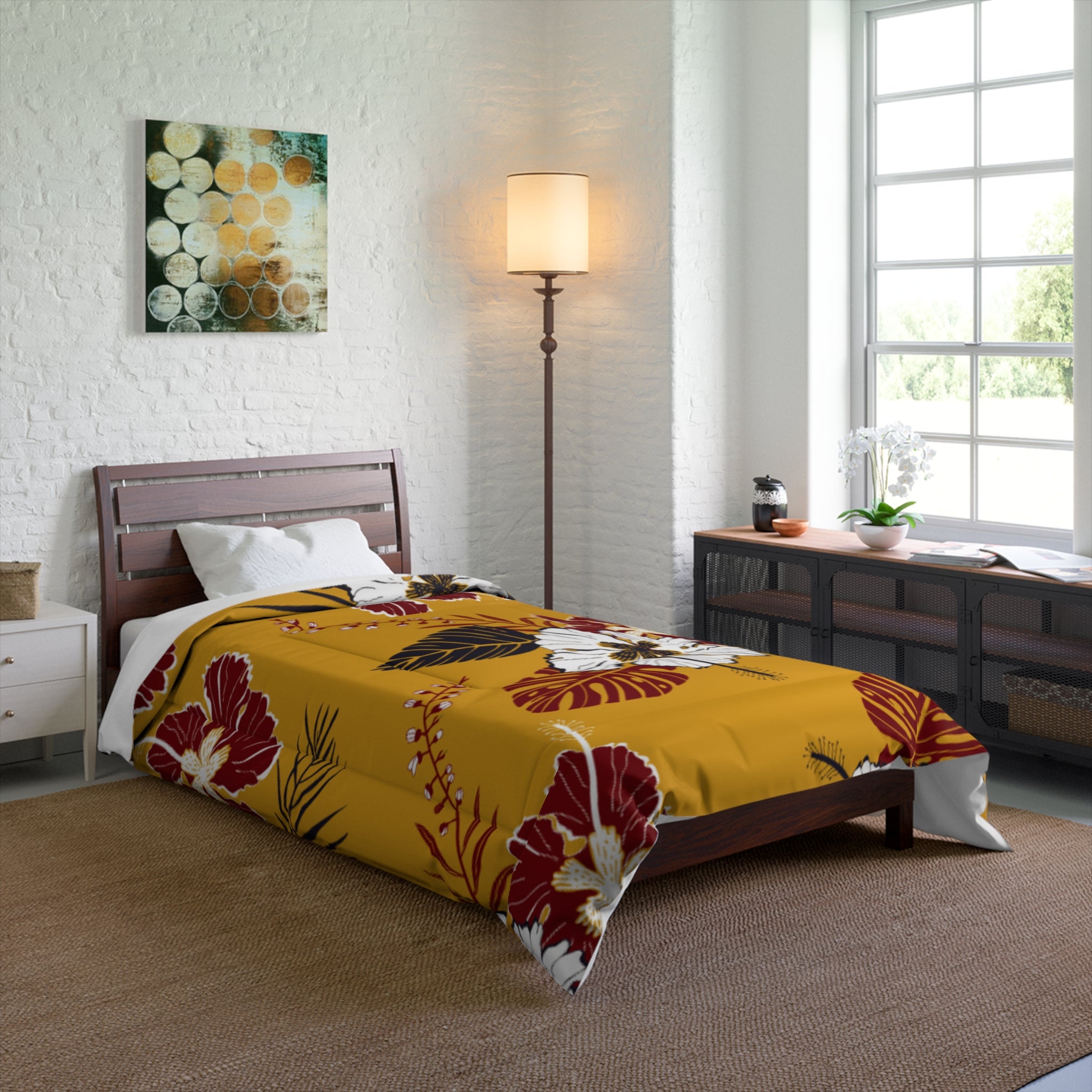 Tropical Floral Comforter, Cozy Bedspread for Summer Vibes, Home Decor, Gift for Bedroom Makeover, Floral Duvet Cover, Relaxing Space