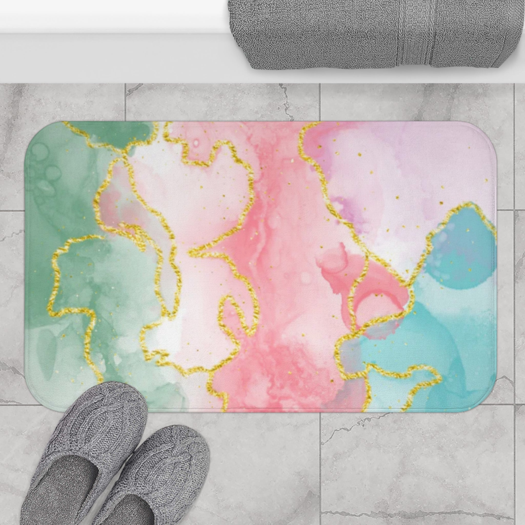 Elegant Floral Bath Mat - Soft Watercolor Bathroom Decor, Non-Slip, Luxury Home Accessory, Ideal for Relaxing Spaces, Shower Gift Idea