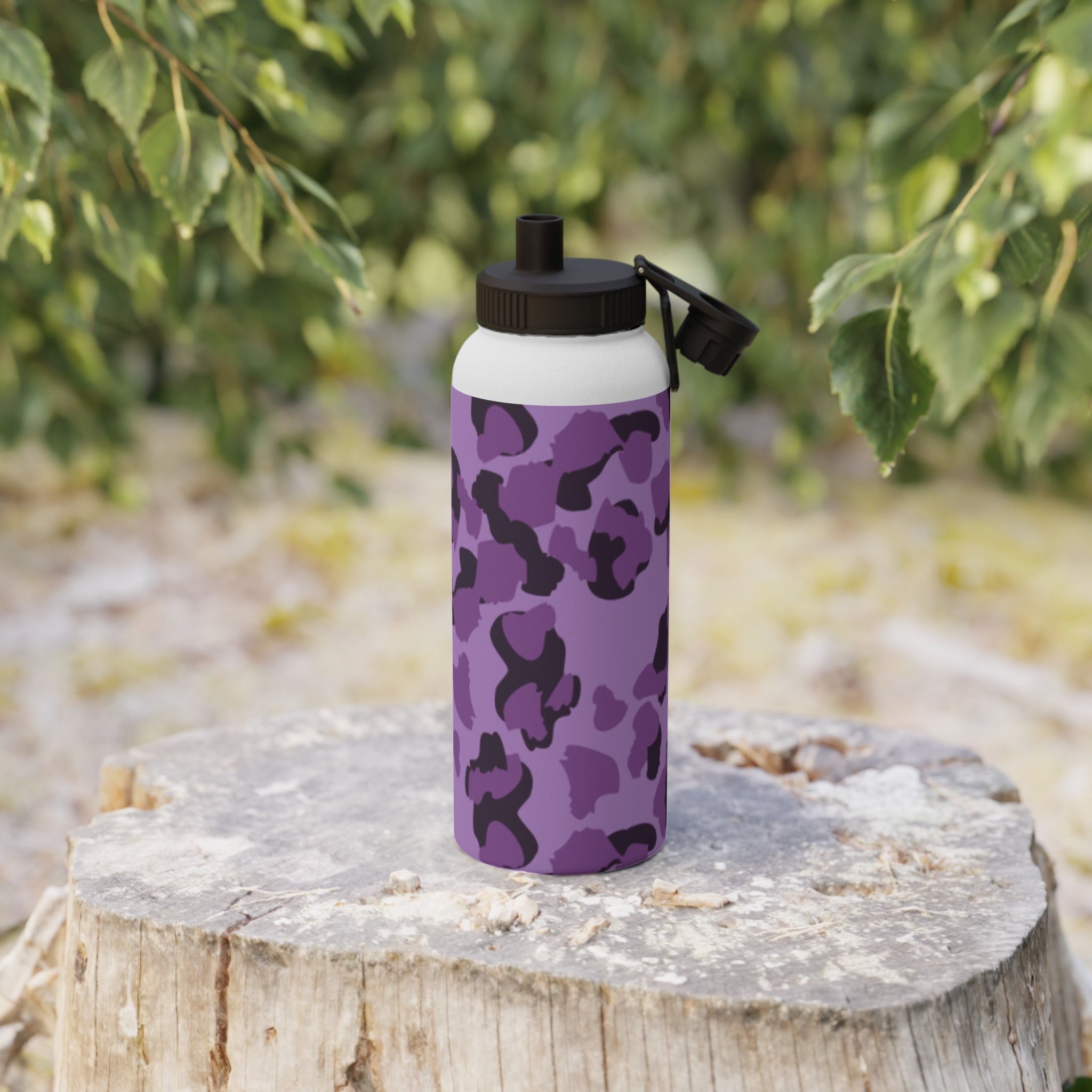 Purple Camo Water Bottle, Travel Hydration, Gym Essential, Eco-Friendly Gift, Active Lifestyle, Sports Gear, Outdoor Accessories