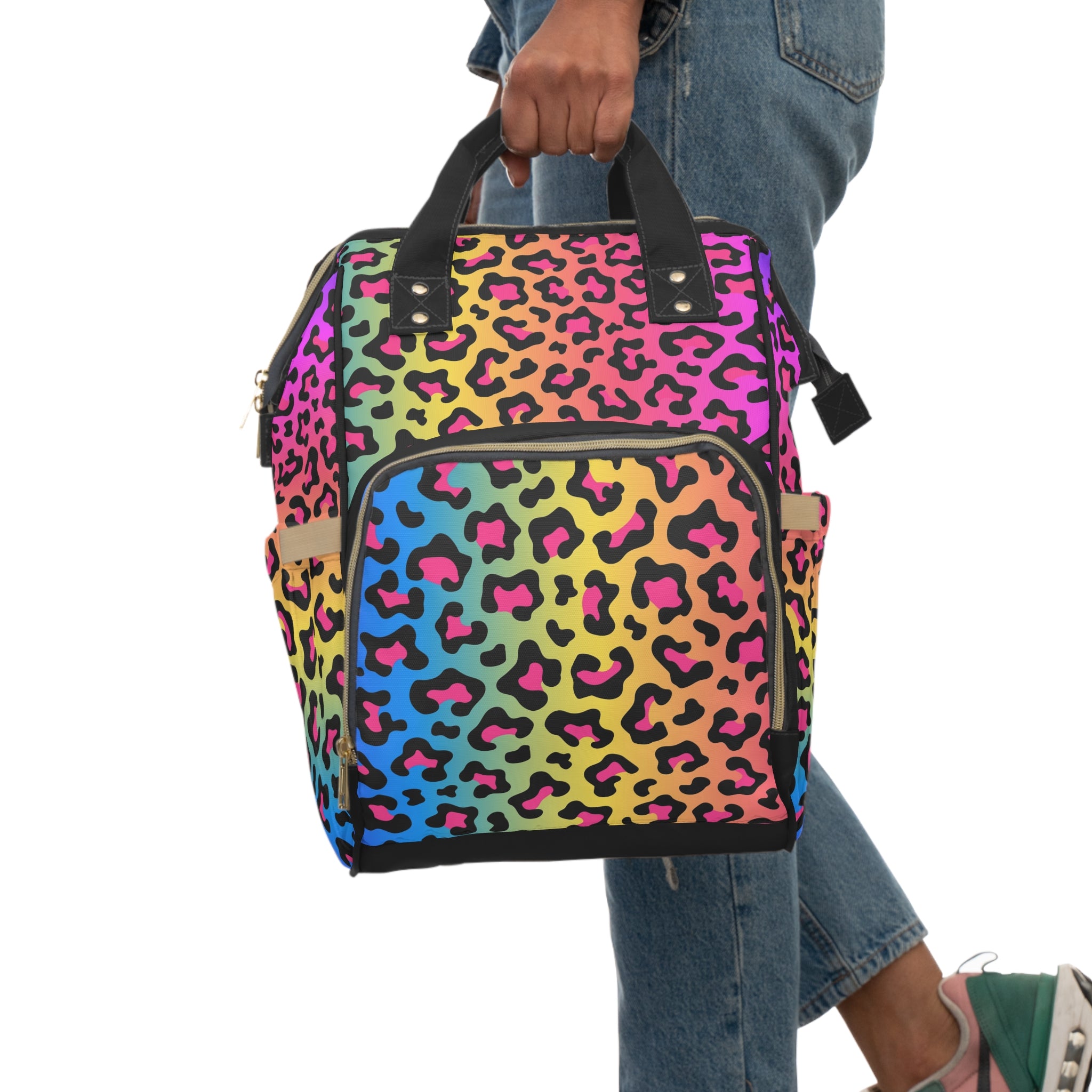 Colorful Leopard Print Diaper Backpack, Trendy Baby Bag, Stylish Mom Bag, Multipurpose Travel Backpack, Chic Diaper Bag