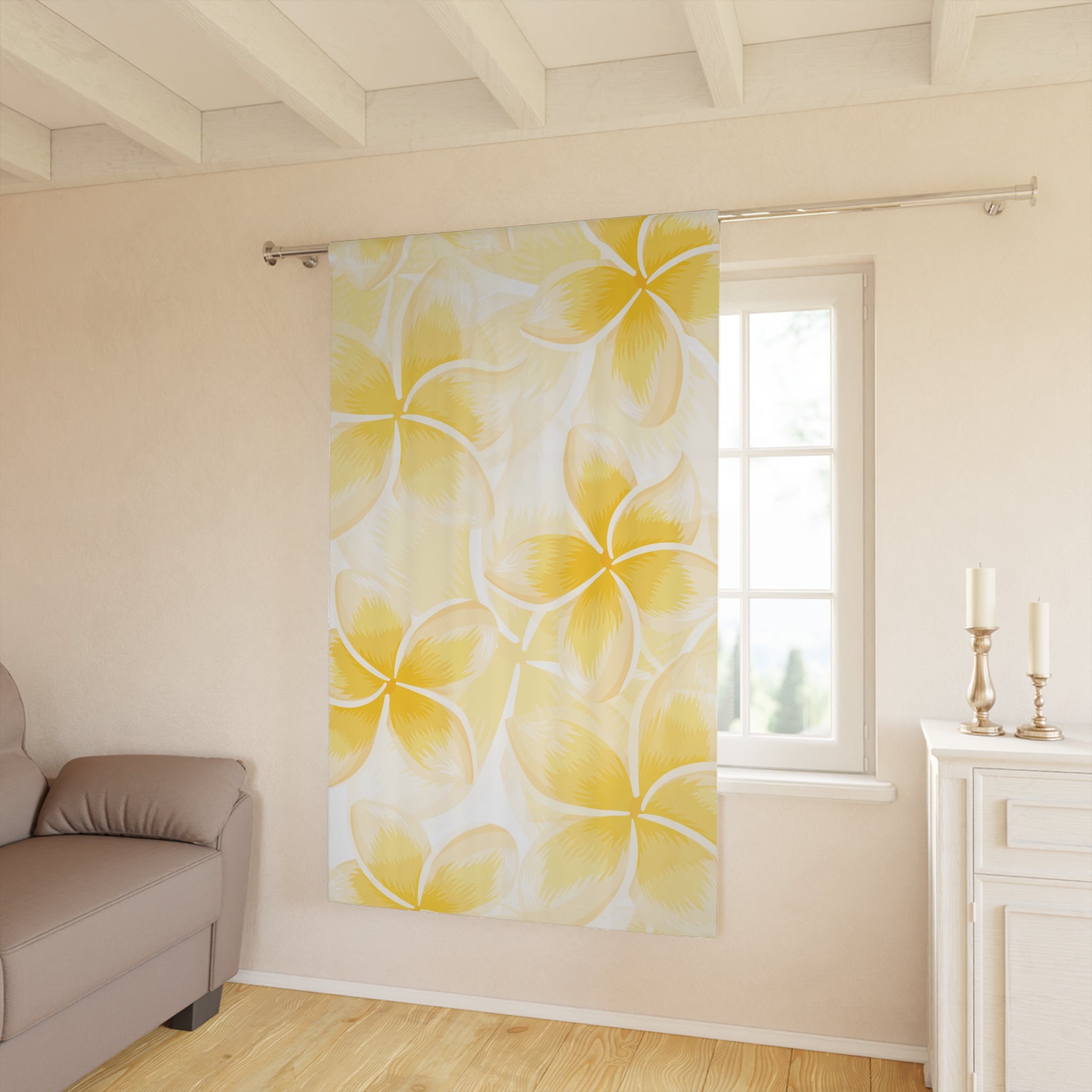 Bright Floral Window Curtains, Yellow Flower Curtains, Home Decor, Summer Living Room, Tropical Vibe