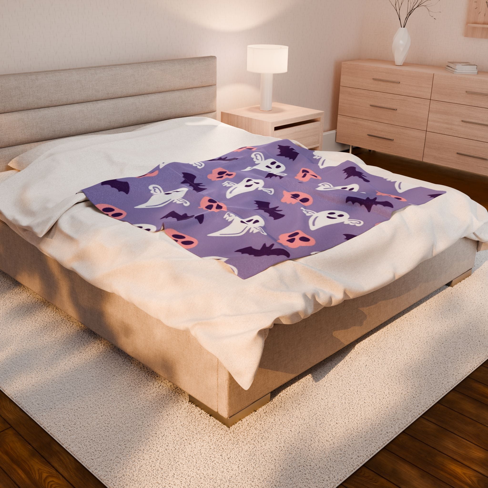 Ghost & Skull Velveteen Plush Blanket | Cozy Halloween Decor, Soft Throw Blanket, Ghostly Gift, Kids Blanket, Spooky Home