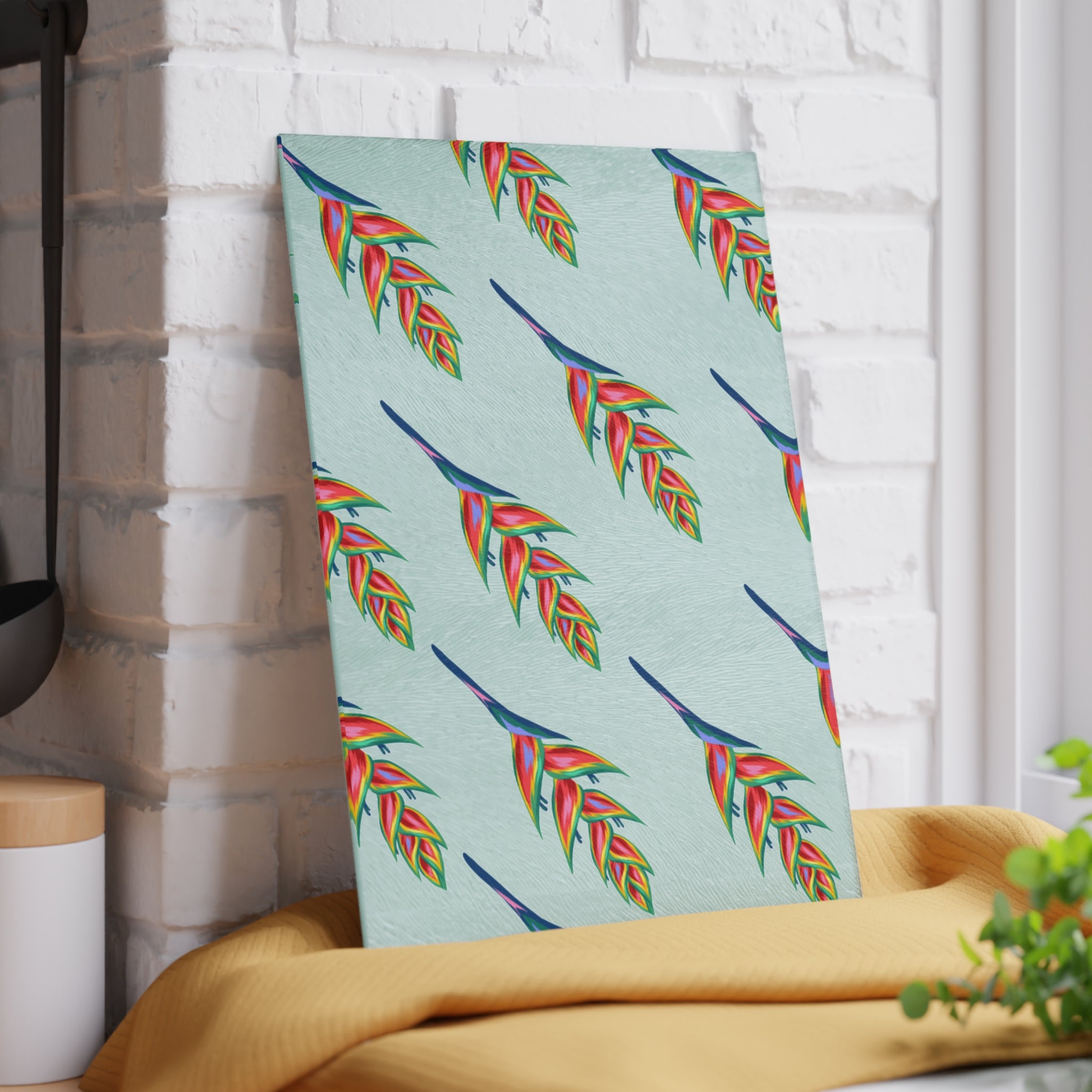 Vibrant Tropical Glass Cutting Board, Kitchen Décor, Gift for Home Chefs, Housewarming Present, Tropical Party Supply