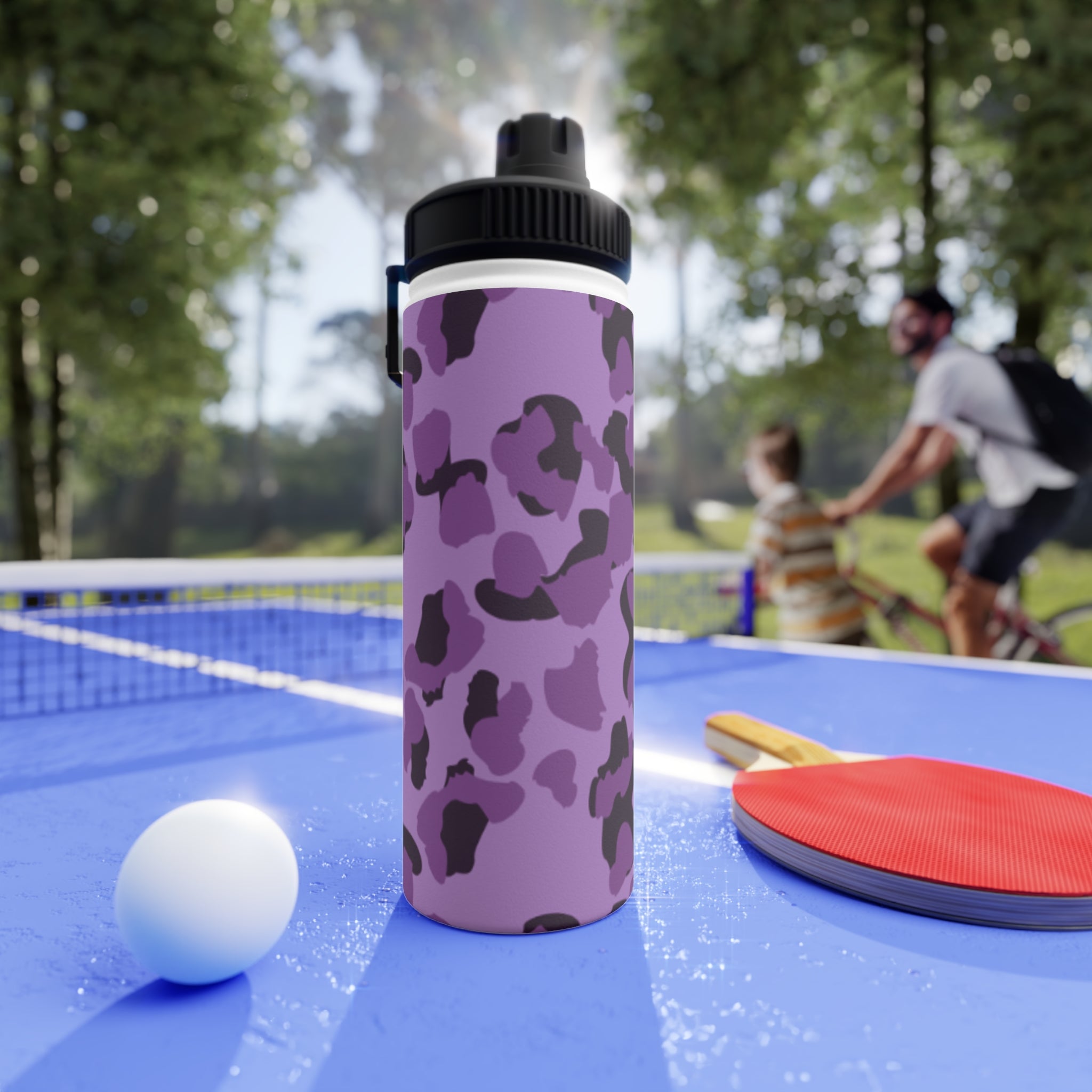 Purple Camo Water Bottle, Travel Hydration, Gym Essential, Eco-Friendly Gift, Active Lifestyle, Sports Gear, Outdoor Accessories