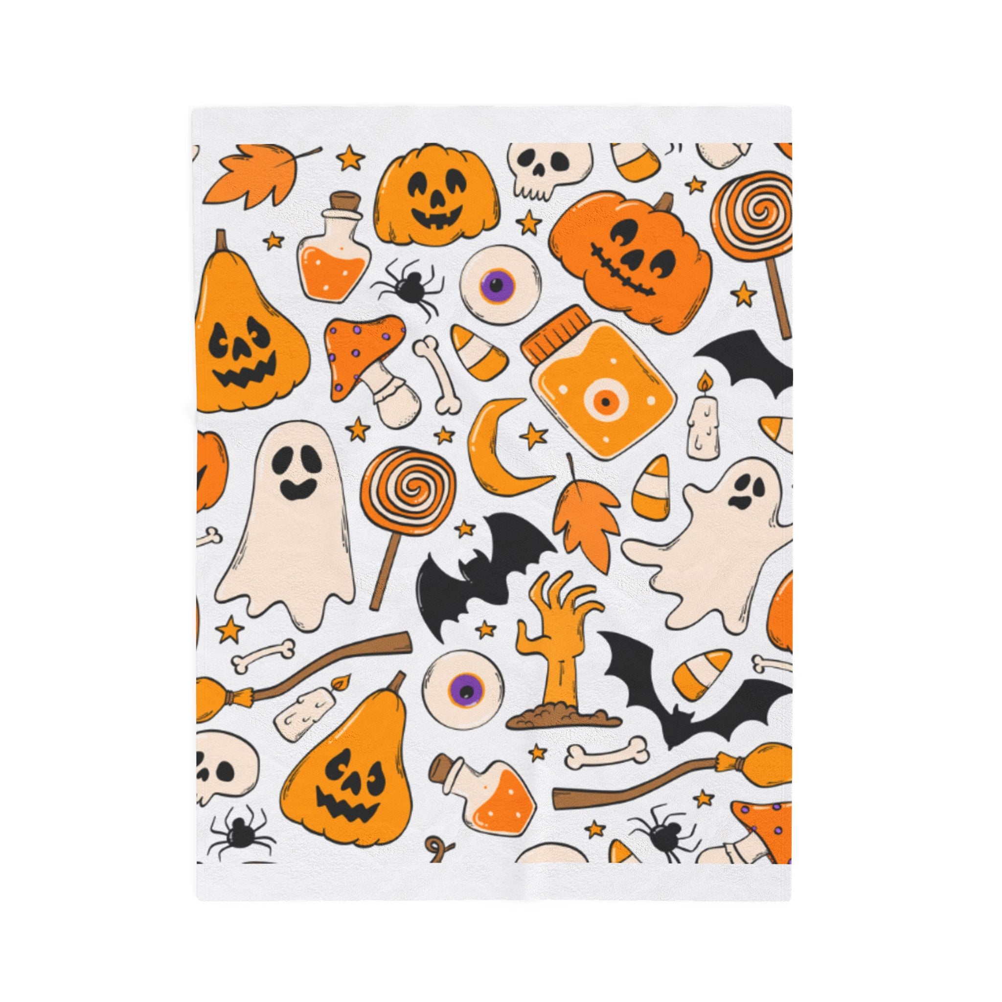 Halloween Themed Velveteen Plush Blanket | Cozy Fall Decor, Spooky Gifts, Haunted House Essentials, Pumpkin & Ghost Design