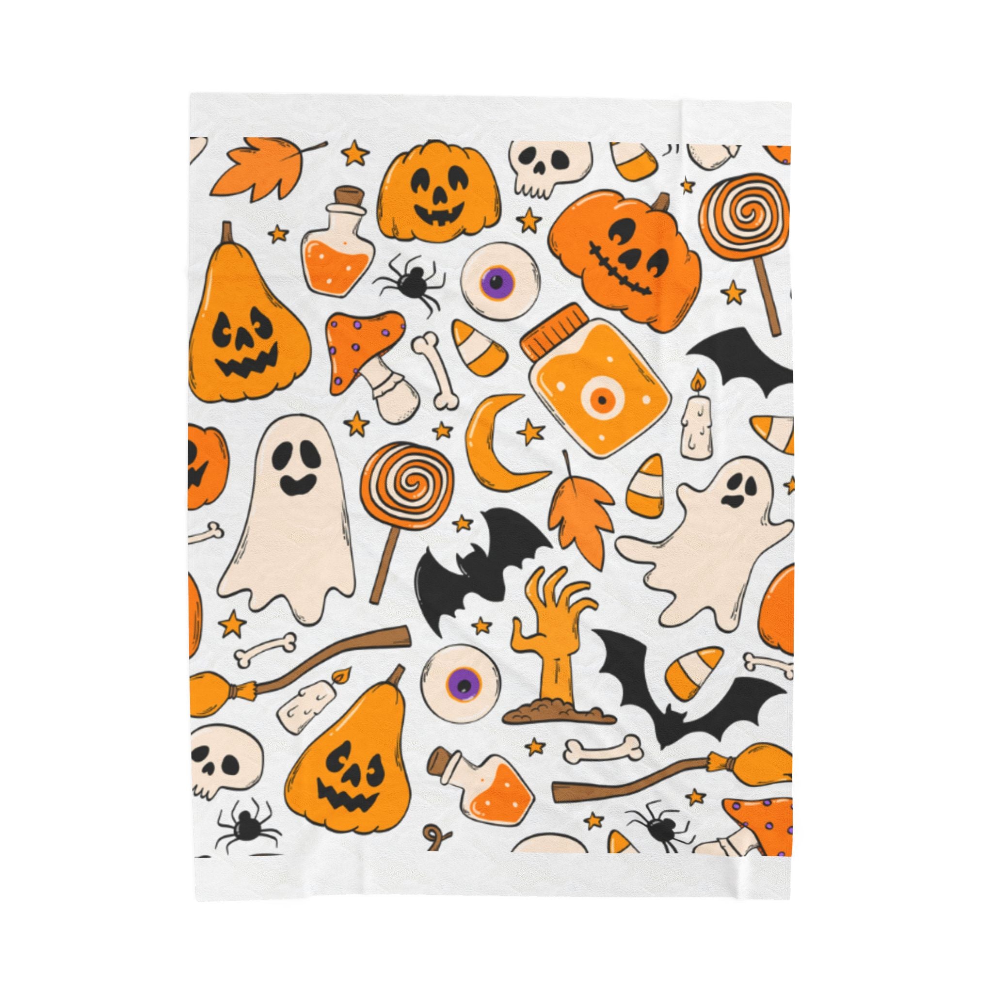Halloween Themed Velveteen Plush Blanket | Cozy Fall Decor, Spooky Gifts, Haunted House Essentials, Pumpkin & Ghost Design