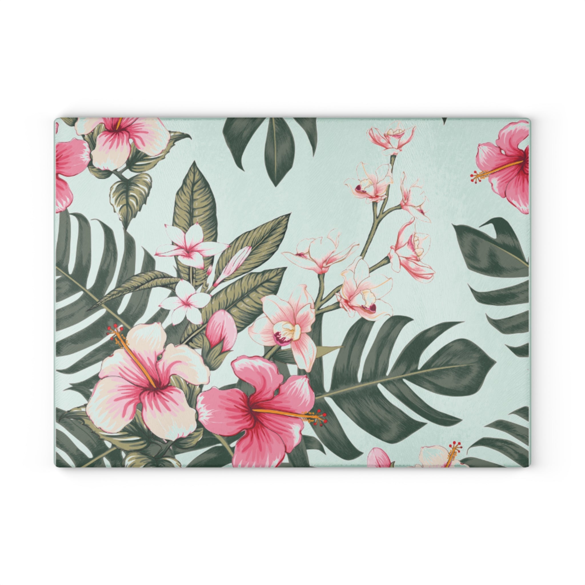 Hawaiian Tropical Floral Hibiscus Glass Cutting Board, Kitchen Decor, Unique Gift for Foodies, Housewarming, Wedding, Mothers Day