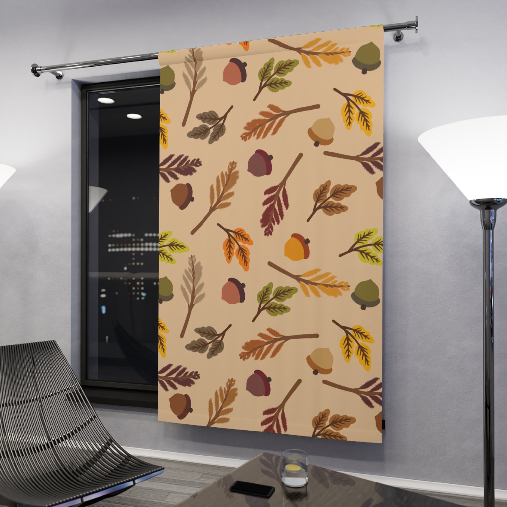 Autumn-Themed Window Curtains, Fall Home Decor, Harvest Seasonal Drapery, Acorn Print Curtain, Cozy Living Room Accessories