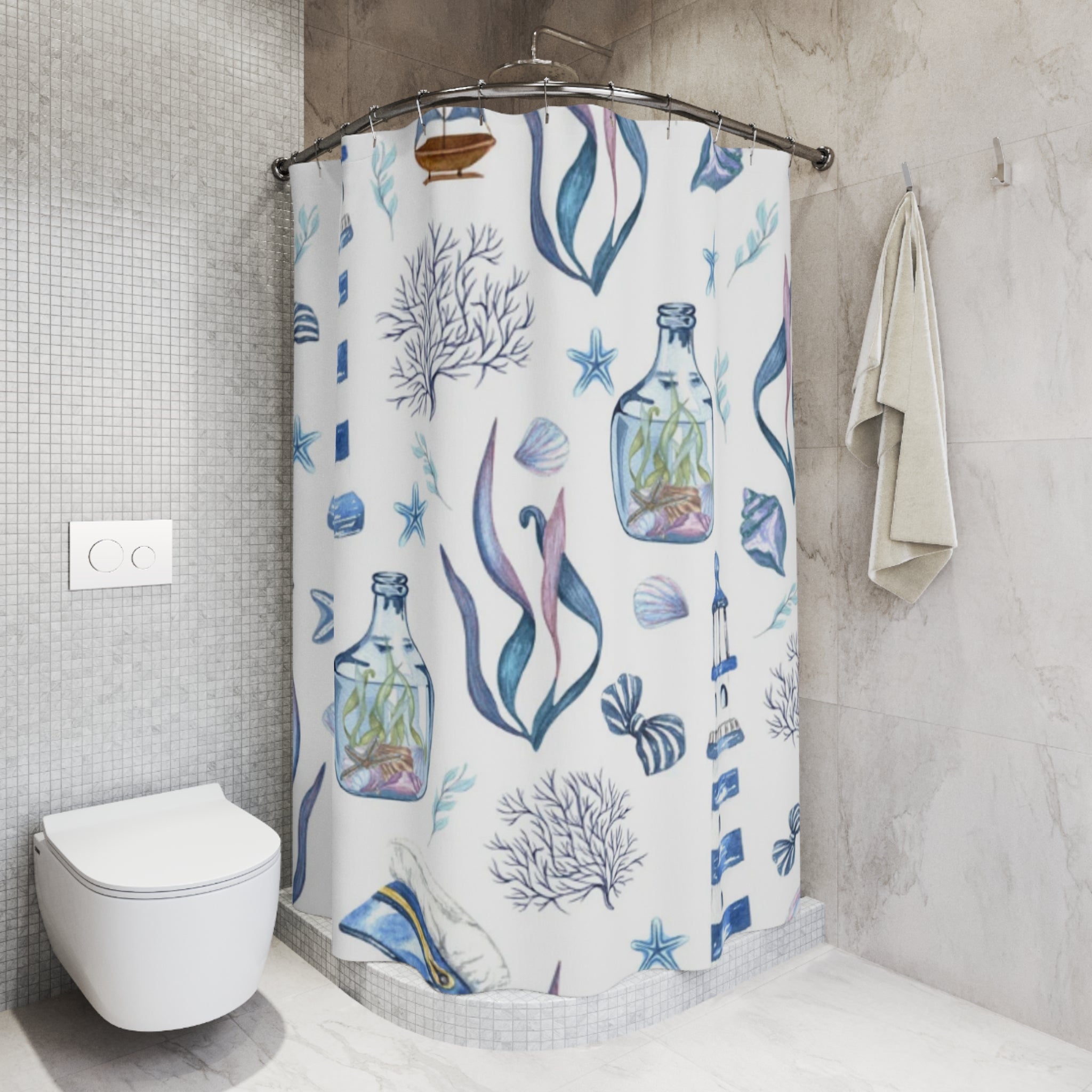 Coastal-Themed Shower Curtain, Nautical Decor, Beach House Bathroom Accessory, Summer Vibes, Ocean-Inspired Home