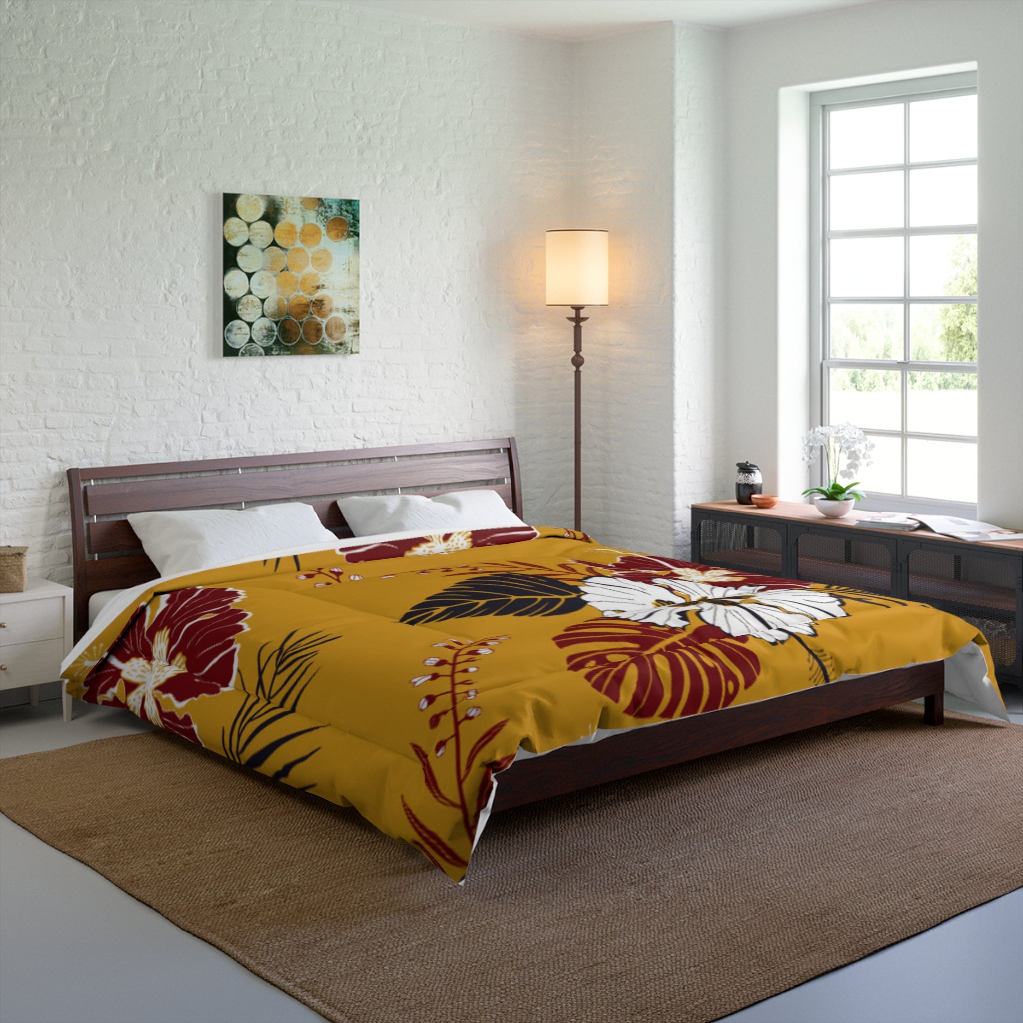 Tropical Floral Comforter, Cozy Bedspread for Summer Vibes, Home Decor, Gift for Bedroom Makeover, Floral Duvet Cover, Relaxing Space