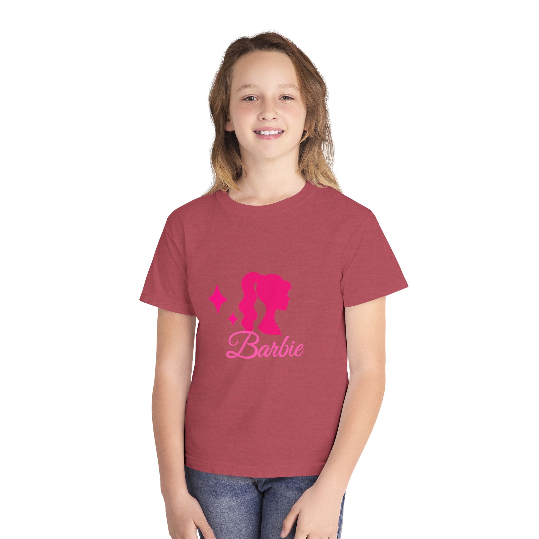 Barbie-Inspired Youth Midweight Tee, Pink Graphic Shirt, Kids Fashion Tee, Birthday Gift, Trendy Youth Apparel, Playful Summer Top