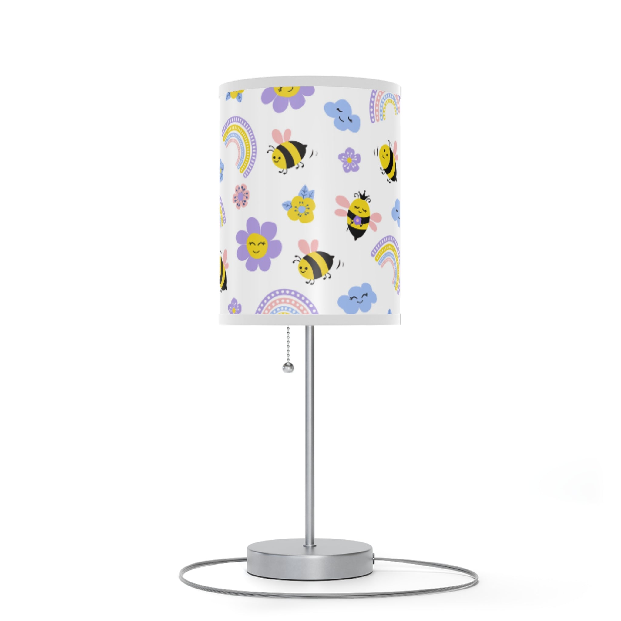 Cheerful Floral Table Lamp, Bee and Rainbow Decor for Kids Room, Night Light for Nursery or Playroom, Ideal Birthday Gift, Home Decor