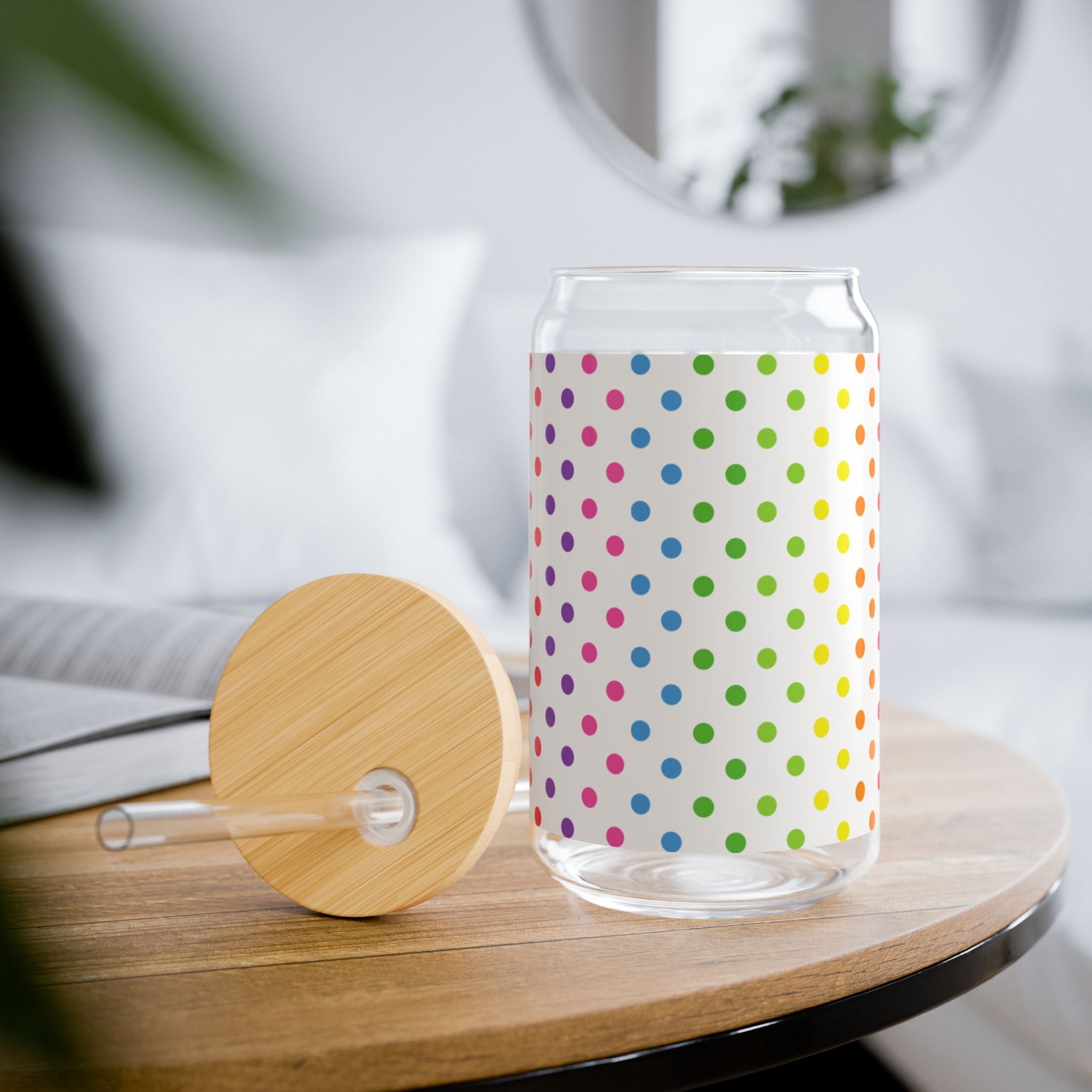 Colorful Polka Dot Sipper Glass - 16oz Reusable Drinkware, Perfect for Parties, Picnics, Summer Fun, Eco-Friendly Gift