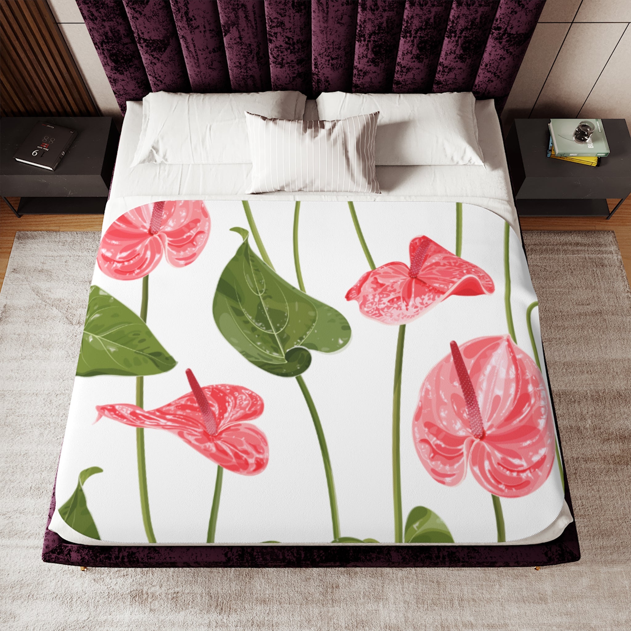 Floral Sherpa Blanket, Cozy Throw for Home, Perfect for Gifting, Floral Home Decor, Ideal for Winter, Living Room Accessory