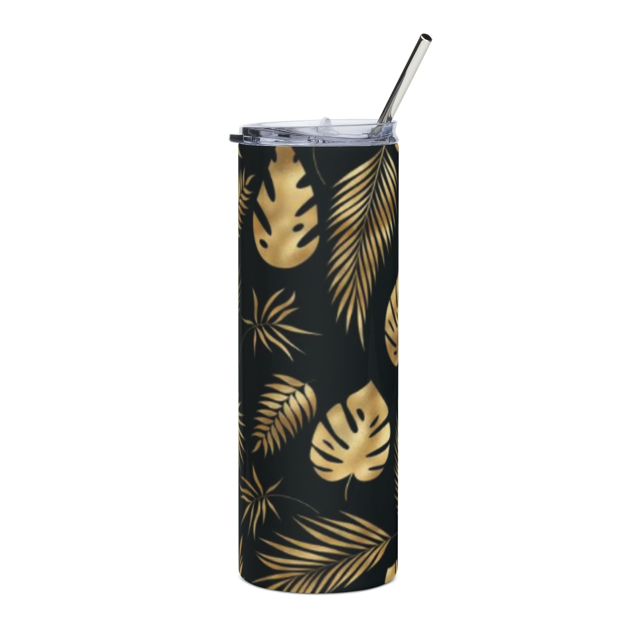 Hawaiian Tropical Monstera Leaf Stainless Steel Tumbler - Gold Leaf Design, Travel Mug, Personalized Gift, Eco-Friendly Drinkware, Summer Party Essential