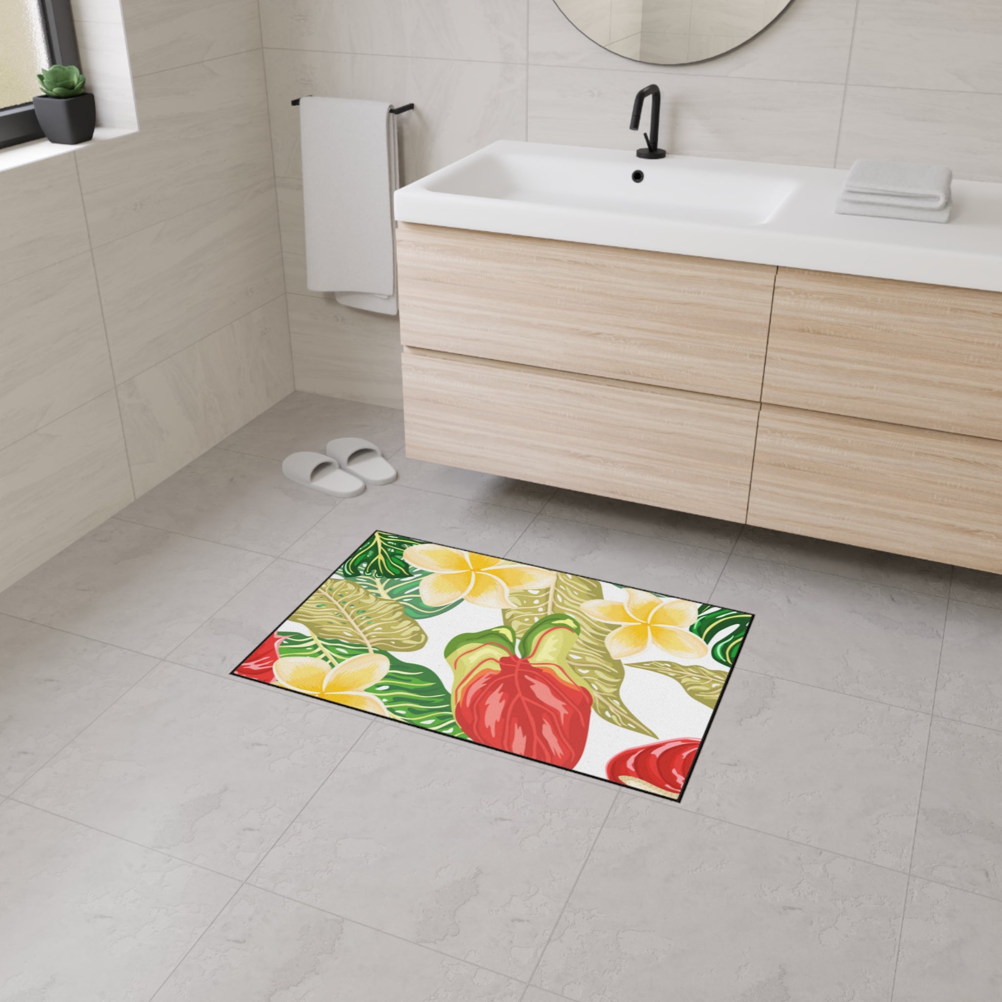 Hawaiian Tropical plumeria Floor Mat - Heavy Duty, Kitchen Rug Home Decor, Indoor Rug, Garden Entry Mat, Floral Doormat